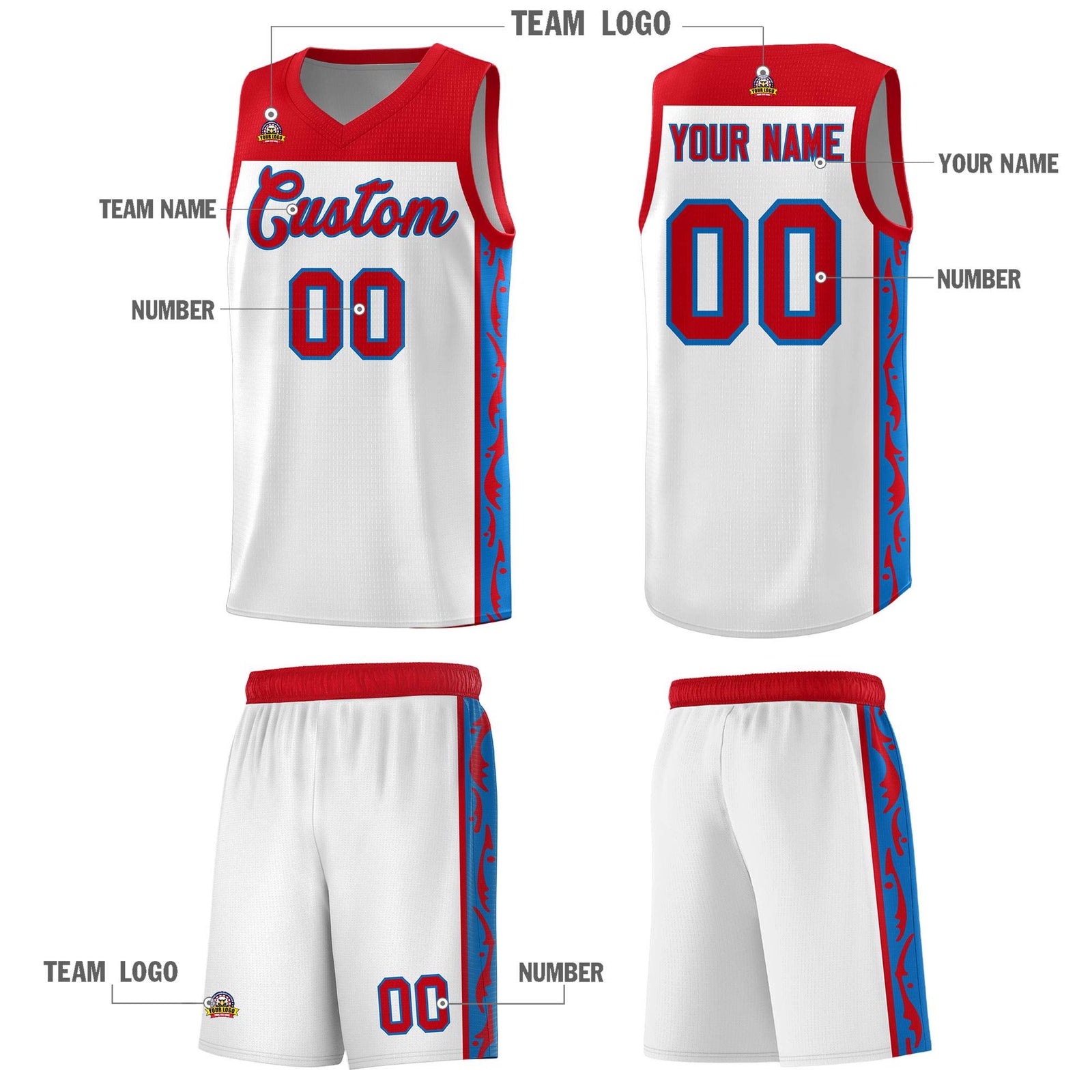 Custom White Side Pattern Sports Uniform Basketball Jersey