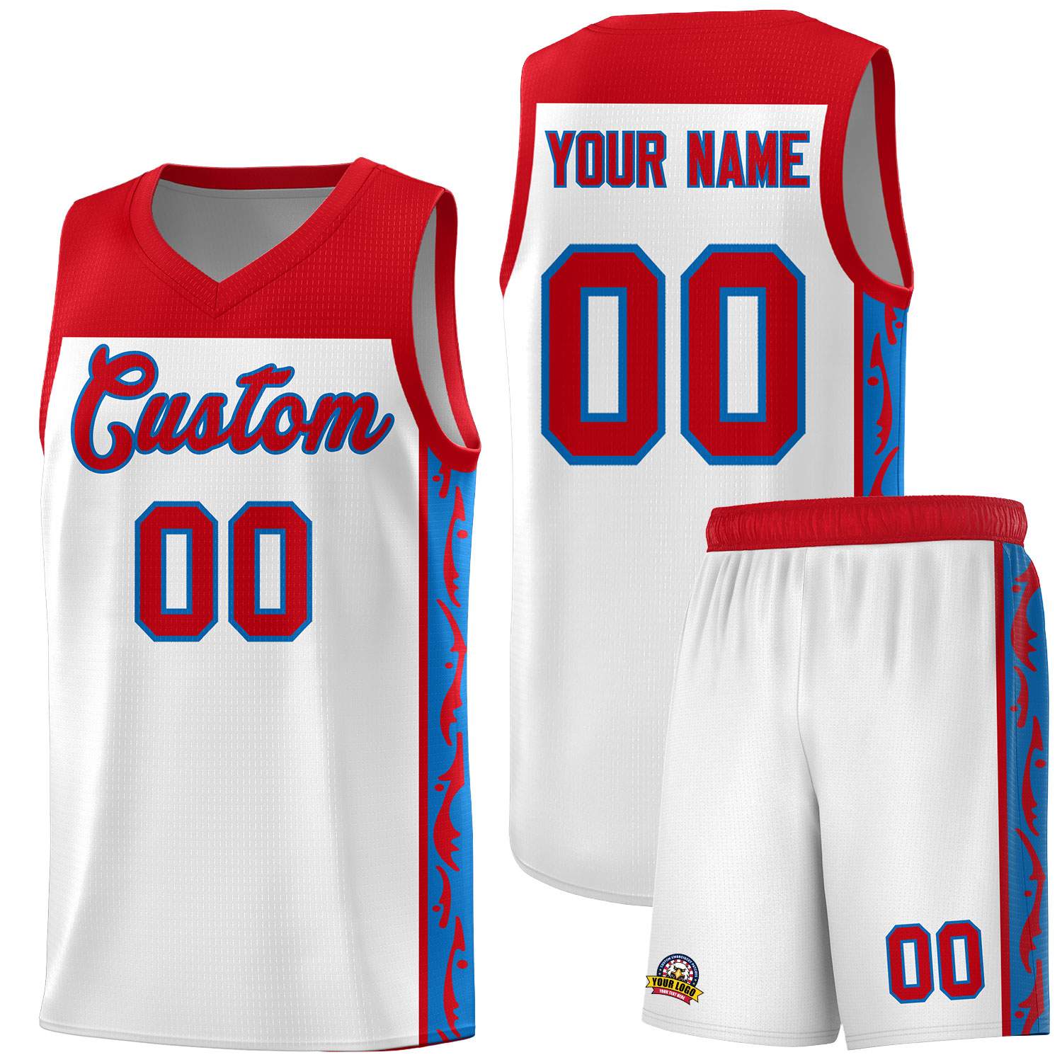 Custom White Side Pattern Sports Uniform Basketball Jersey
