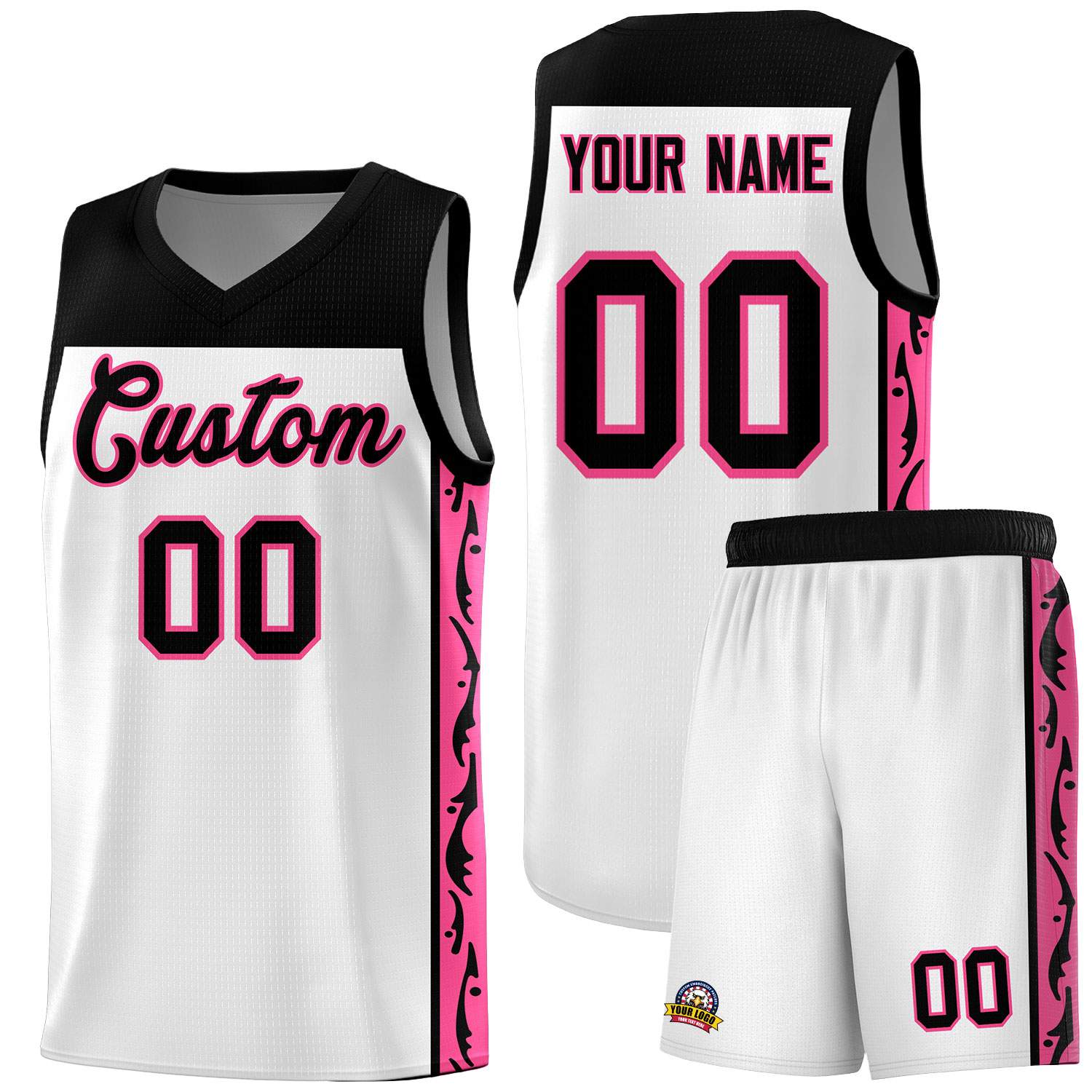 Custom White Side Pattern Sports Uniform Basketball Jersey