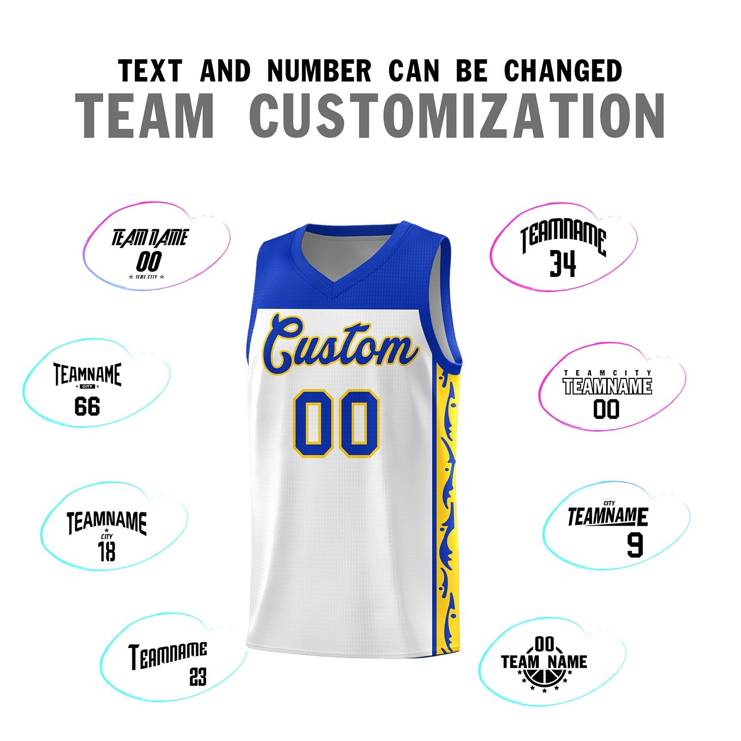 Custom White Side Pattern Sports Uniform Basketball Jersey
