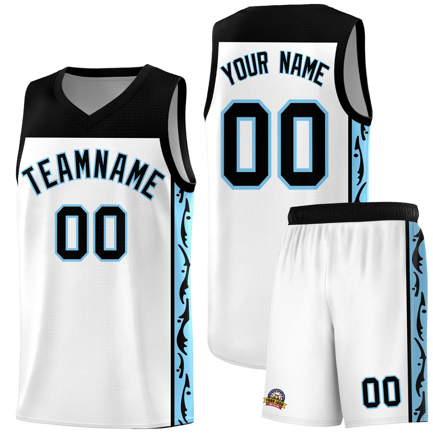 Custom White Side Pattern Sports Uniform Basketball Jersey