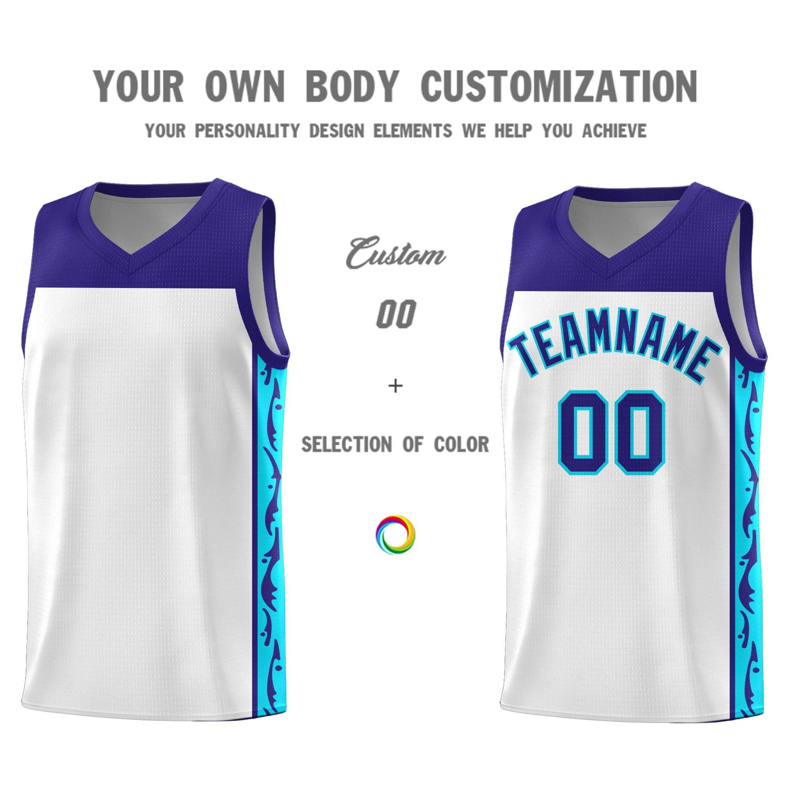 Custom White Side Pattern Sports Uniform Basketball Jersey