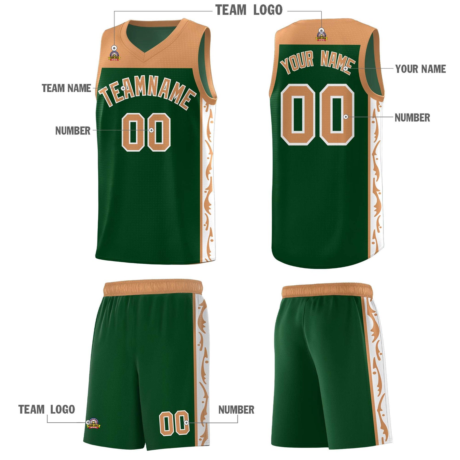 Custom Green Side Pattern Sports Uniform Basketball Jersey