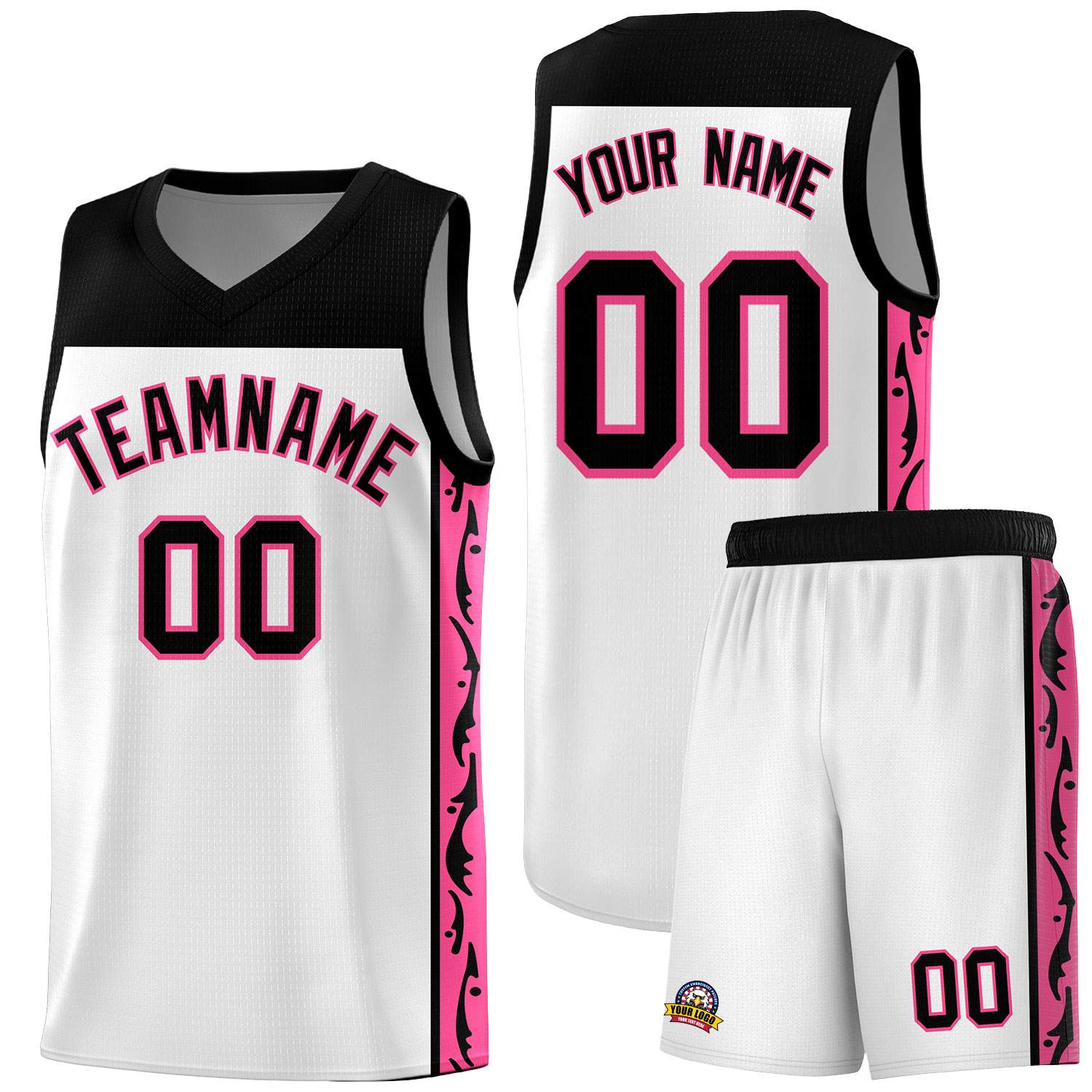 Custom White Side Pattern Sports Uniform Basketball Jersey