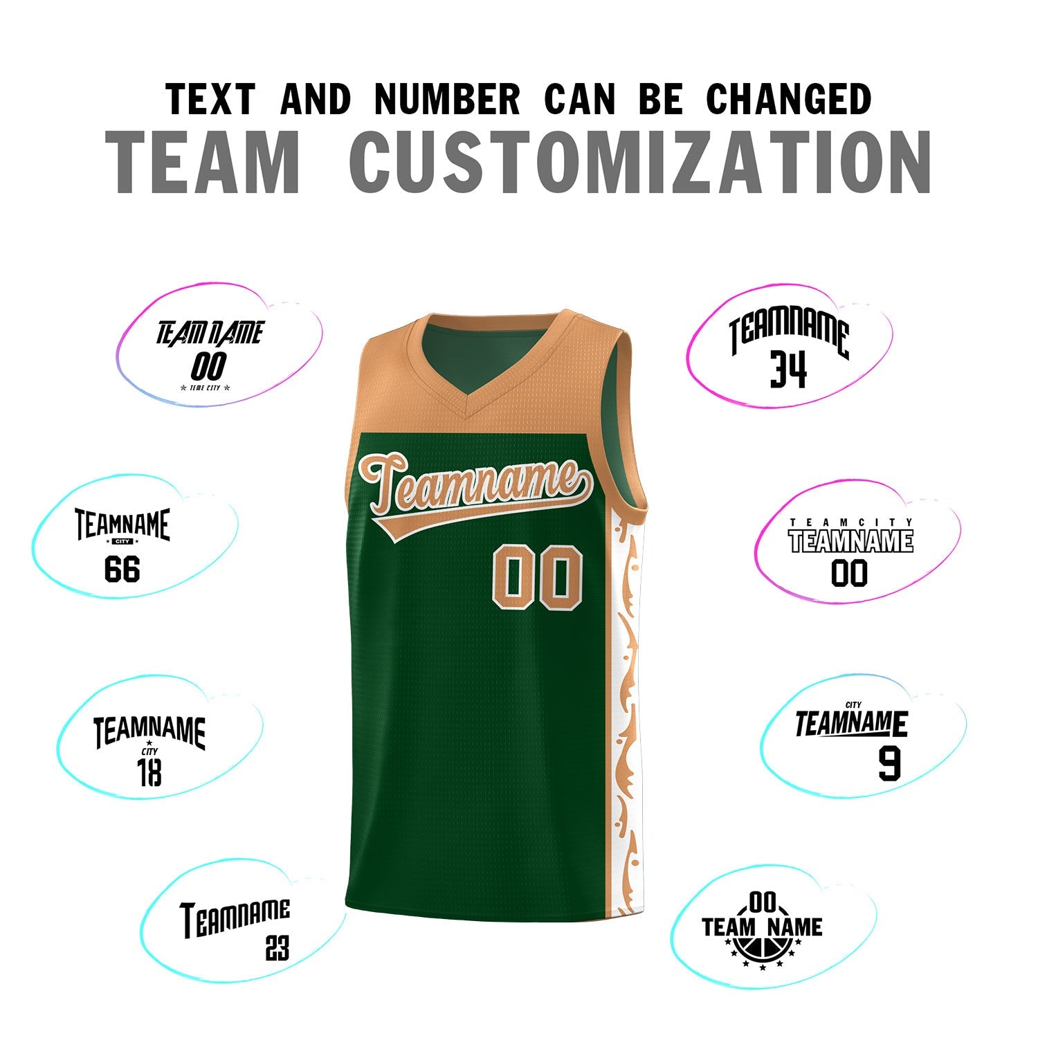 Custom Green Side Pattern Sports Uniform Basketball Jersey