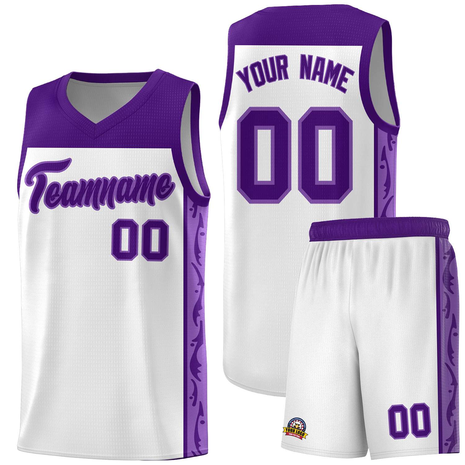Custom White Side Pattern Sports Uniform Basketball Jersey