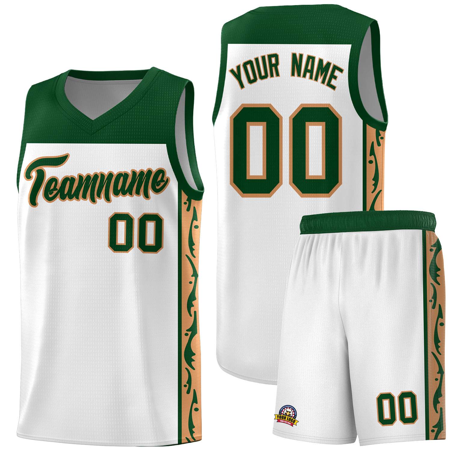 Custom White Side Pattern Sports Uniform Basketball Jersey