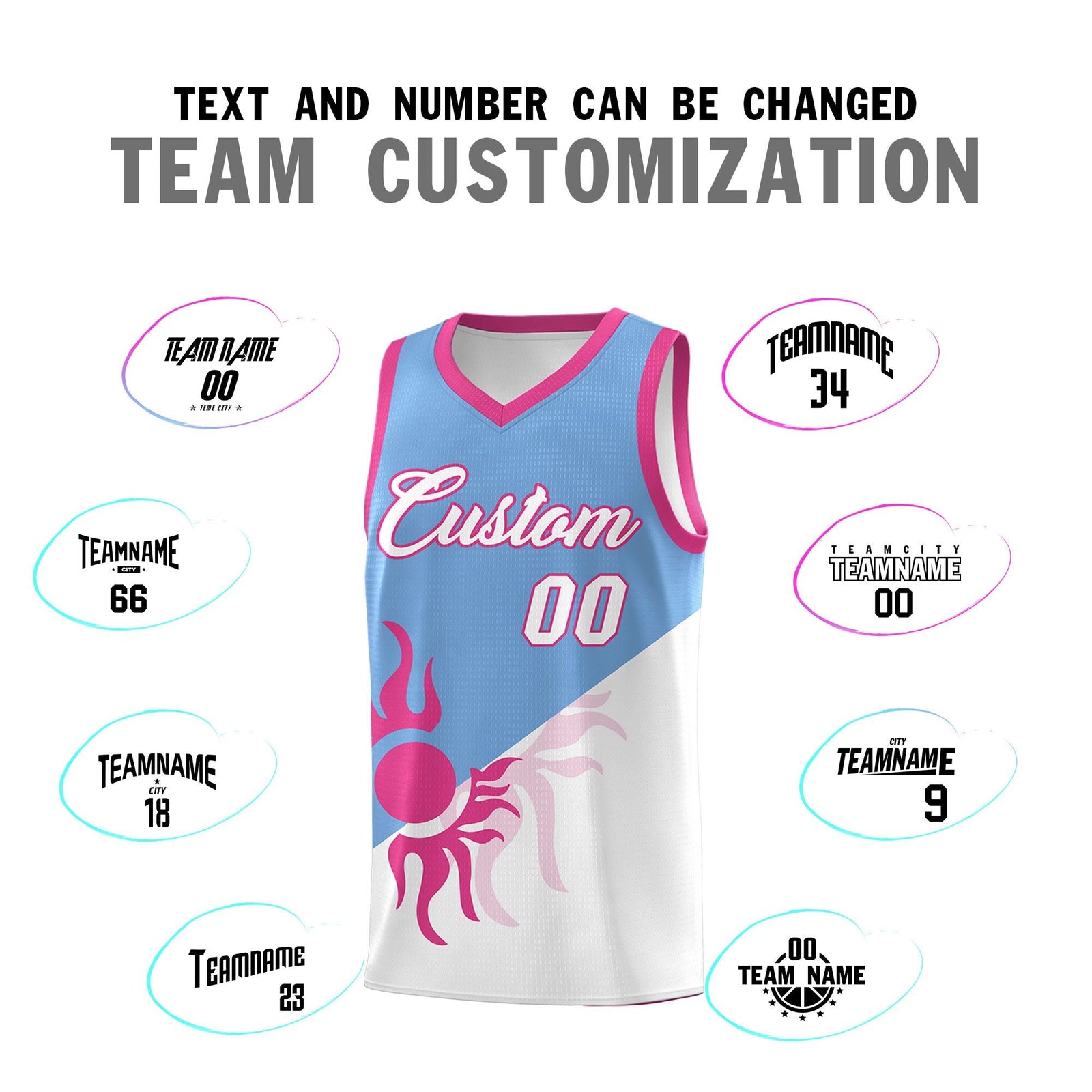 Custom Youth Basketball Jerseys - Powder Blue White Sunburst Design Two Tone Uniforms