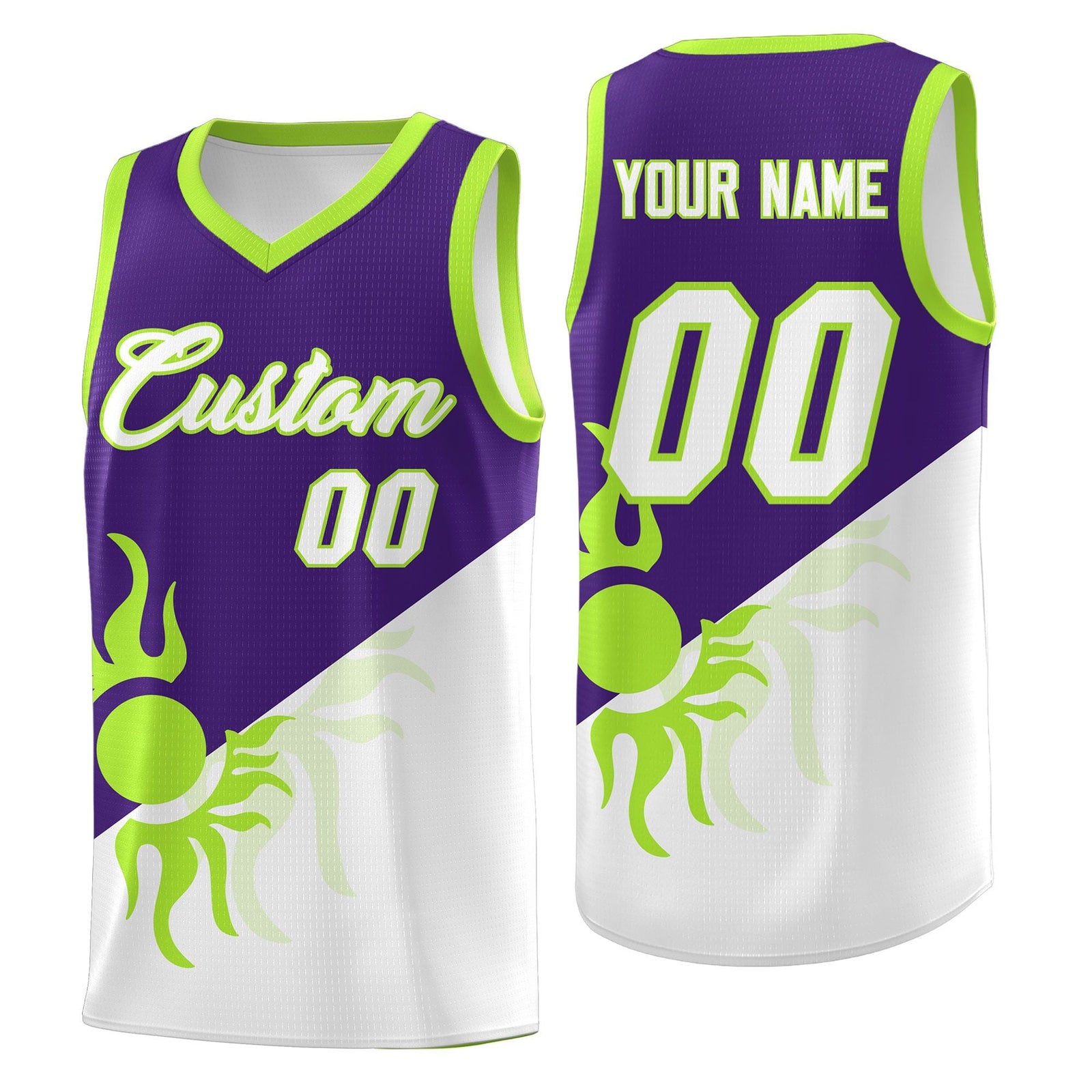 Custom Youth Basketball Jerseys - Purple White Radiant Sun Design Two Tone Uniforms