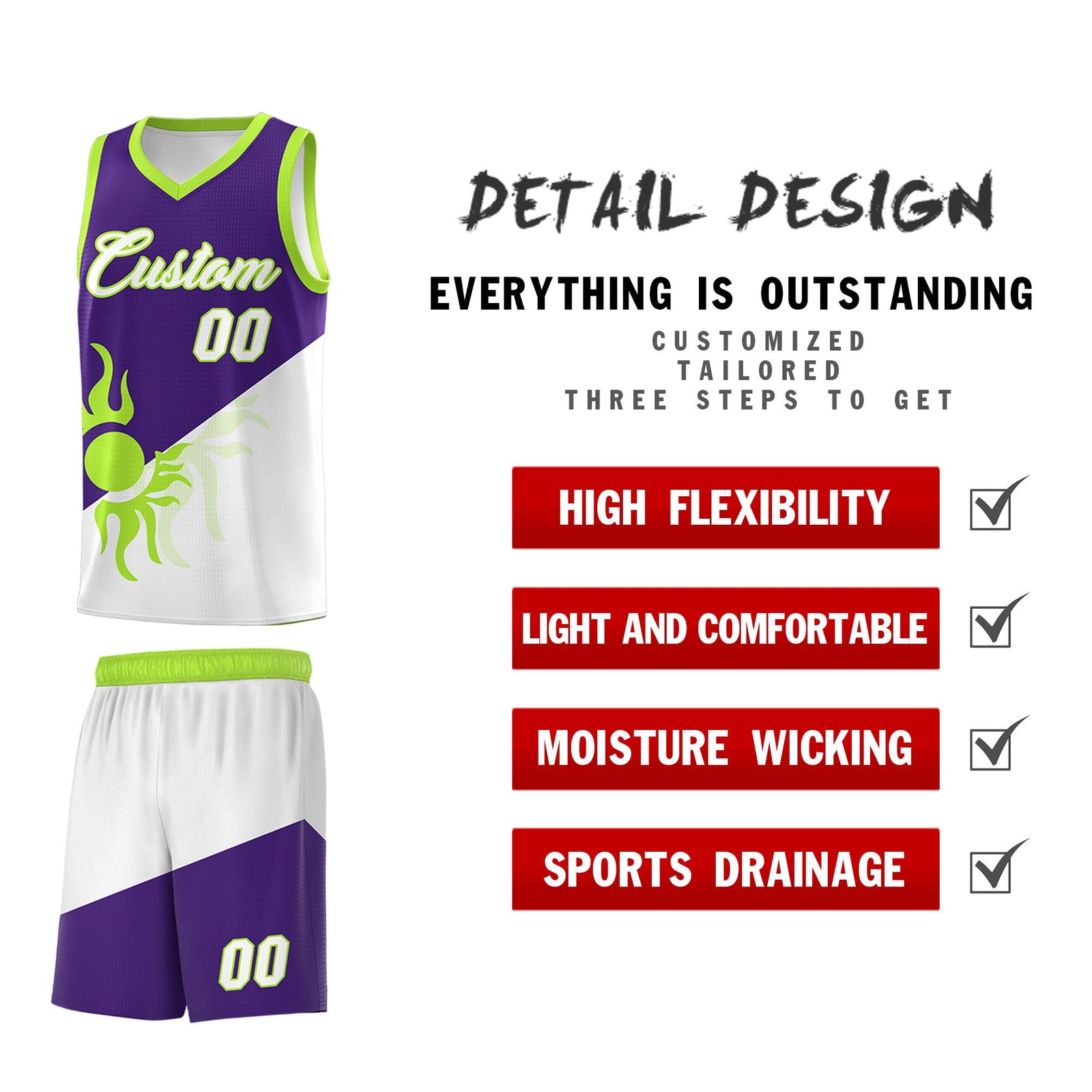 Custom Youth Basketball Jerseys - Purple White Radiant Sun Design Two Tone Uniforms