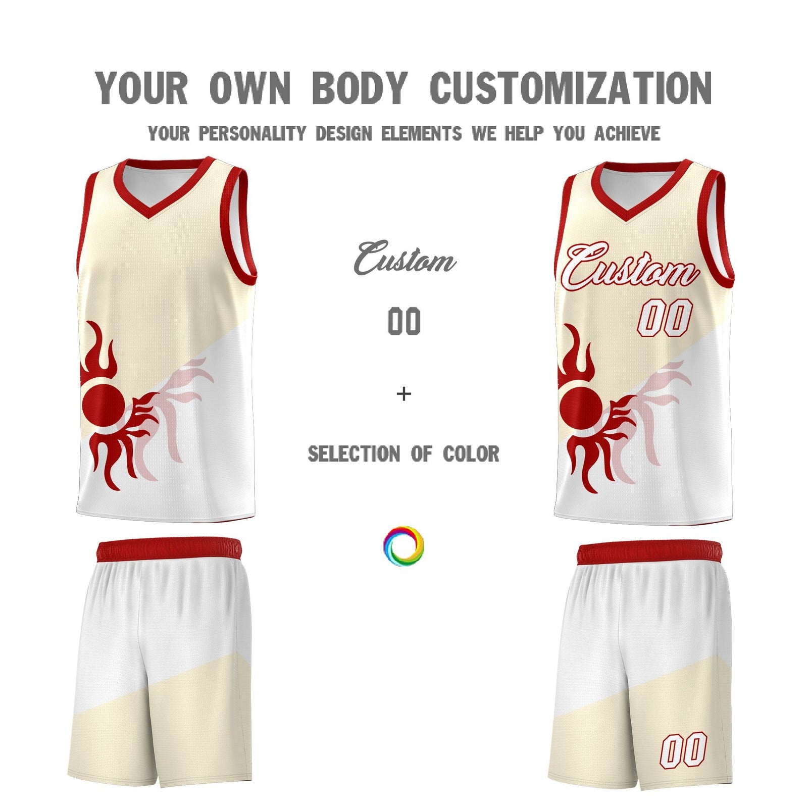 Custom Youth Basketball Jerseys - Cream White Radiant Sun Design Two Tone Uniforms
