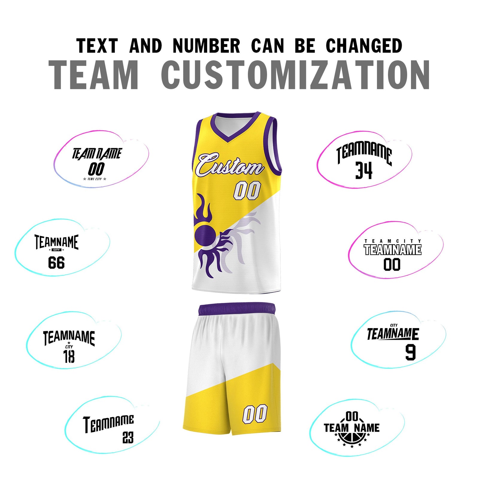 Custom Youth Basketball Jerseys - Gold White Radiant Sun Design Two Tone Uniforms