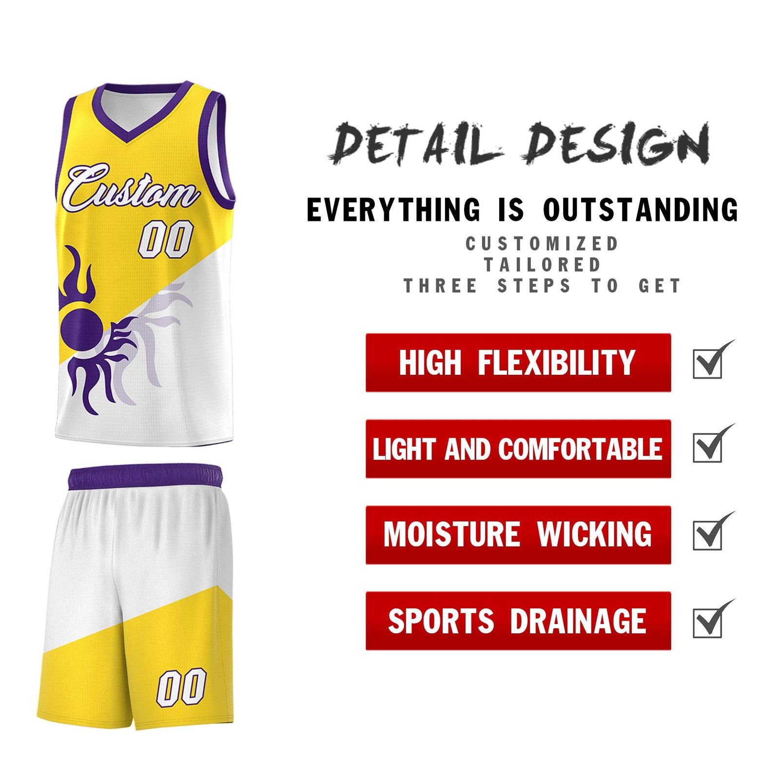 Custom Youth Basketball Jerseys - Gold White Radiant Sun Design Two Tone Uniforms