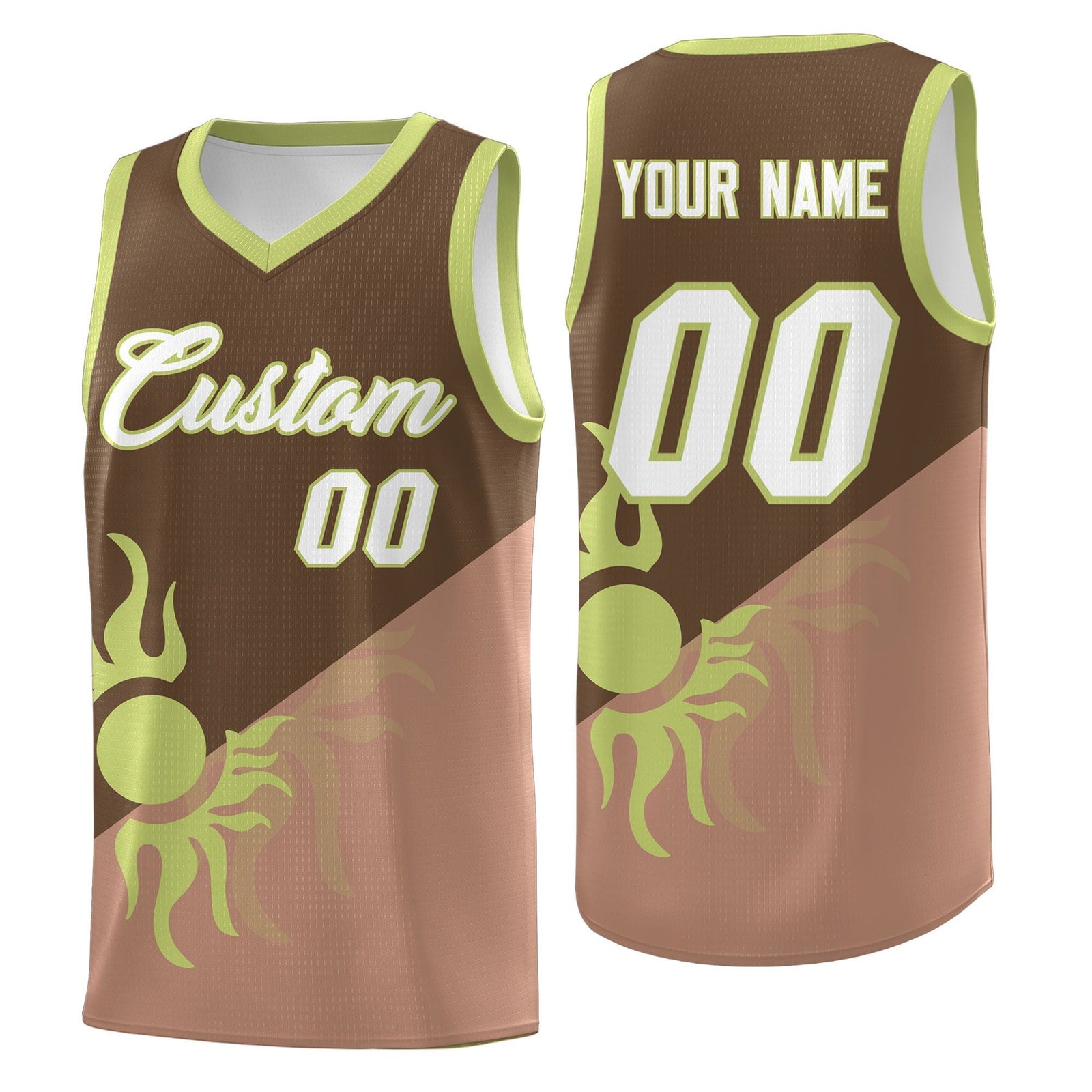 Custom Youth Basketball Jerseys - Coffee Light Brown Radiant Sun Design Two Tone Uniforms