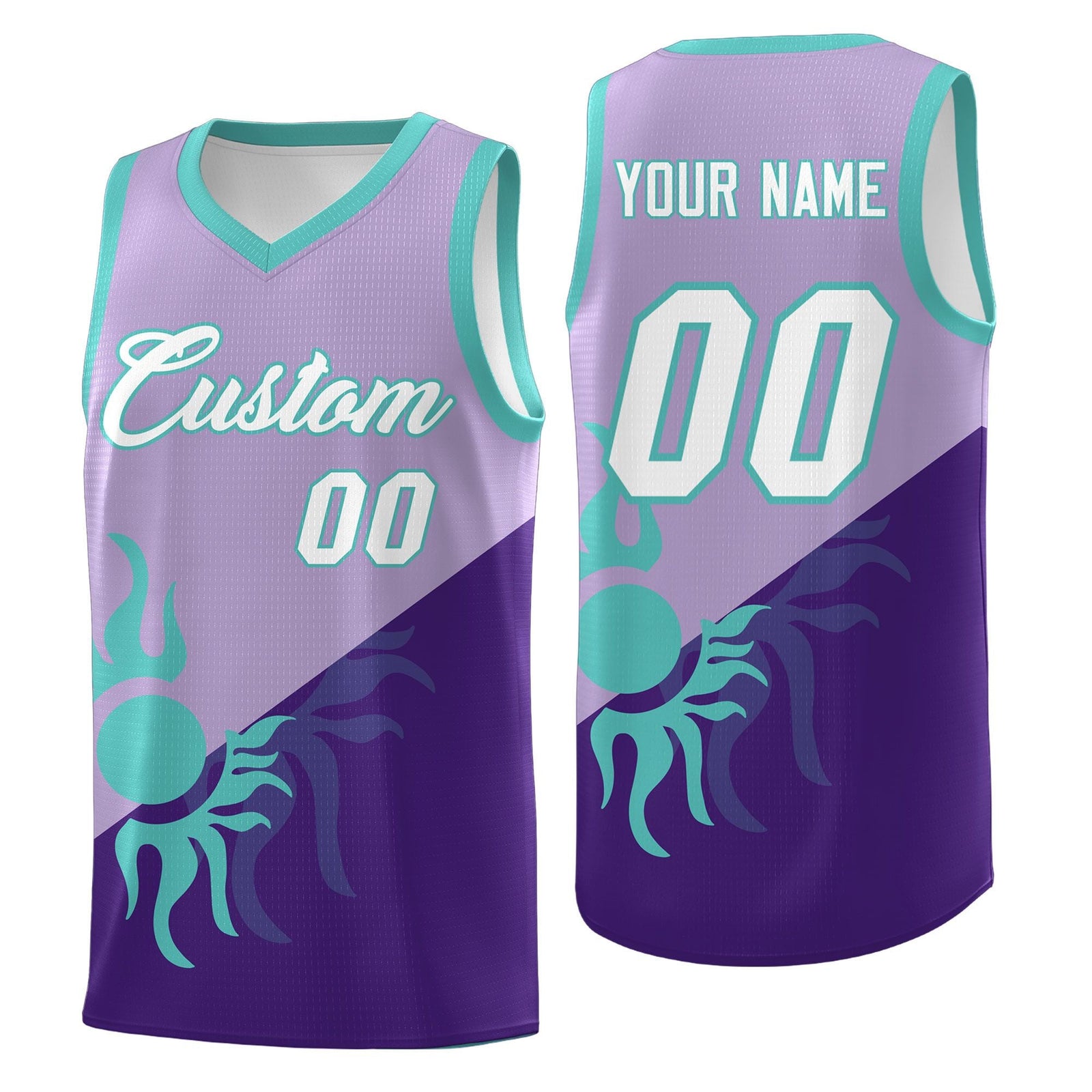Custom Youth Basketball Jerseys - Light Purple Purple Sunburst Design Two Tone Uniforms