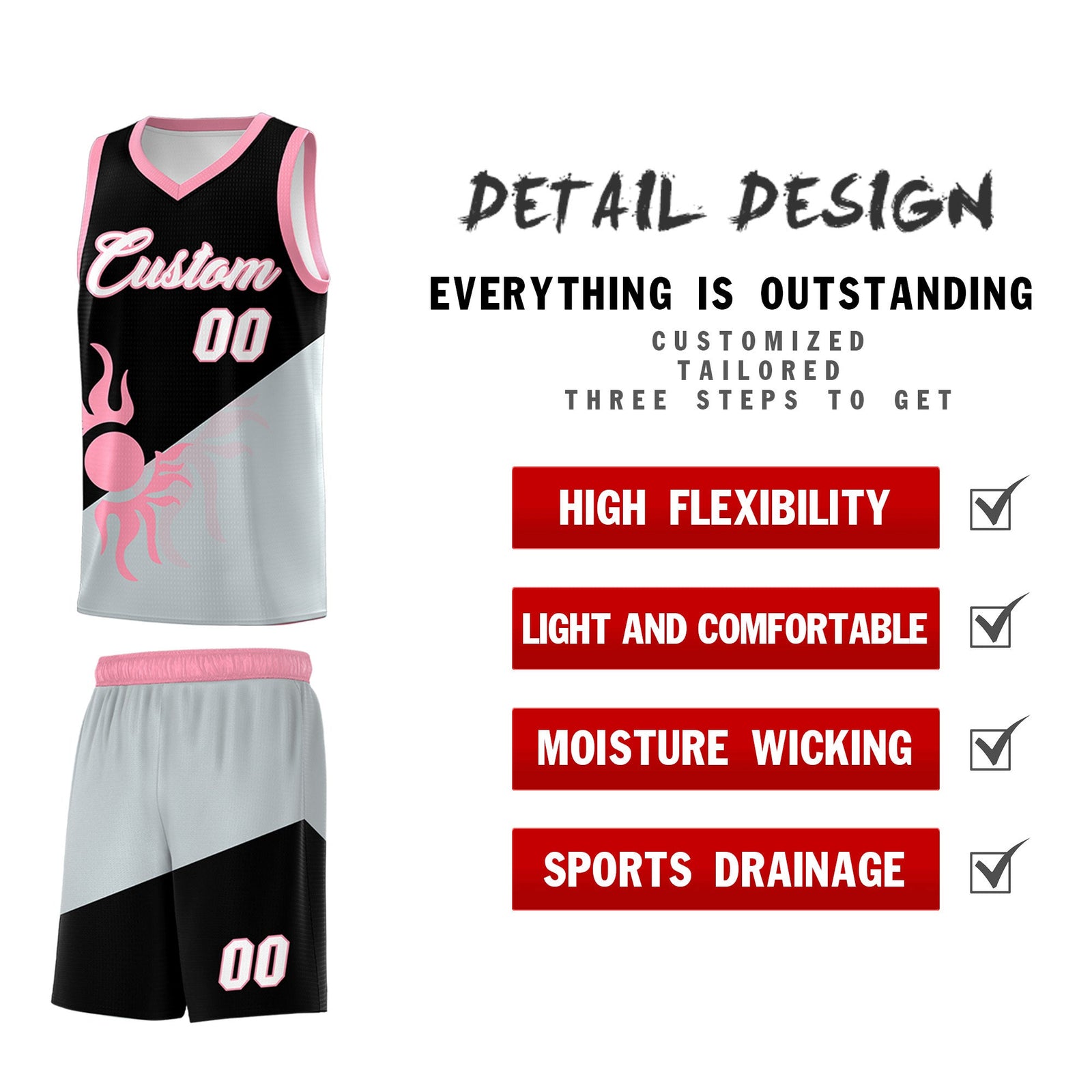 Custom Youth Basketball Jerseys - Black Silver Radiant Sun Design Two Tone Uniforms