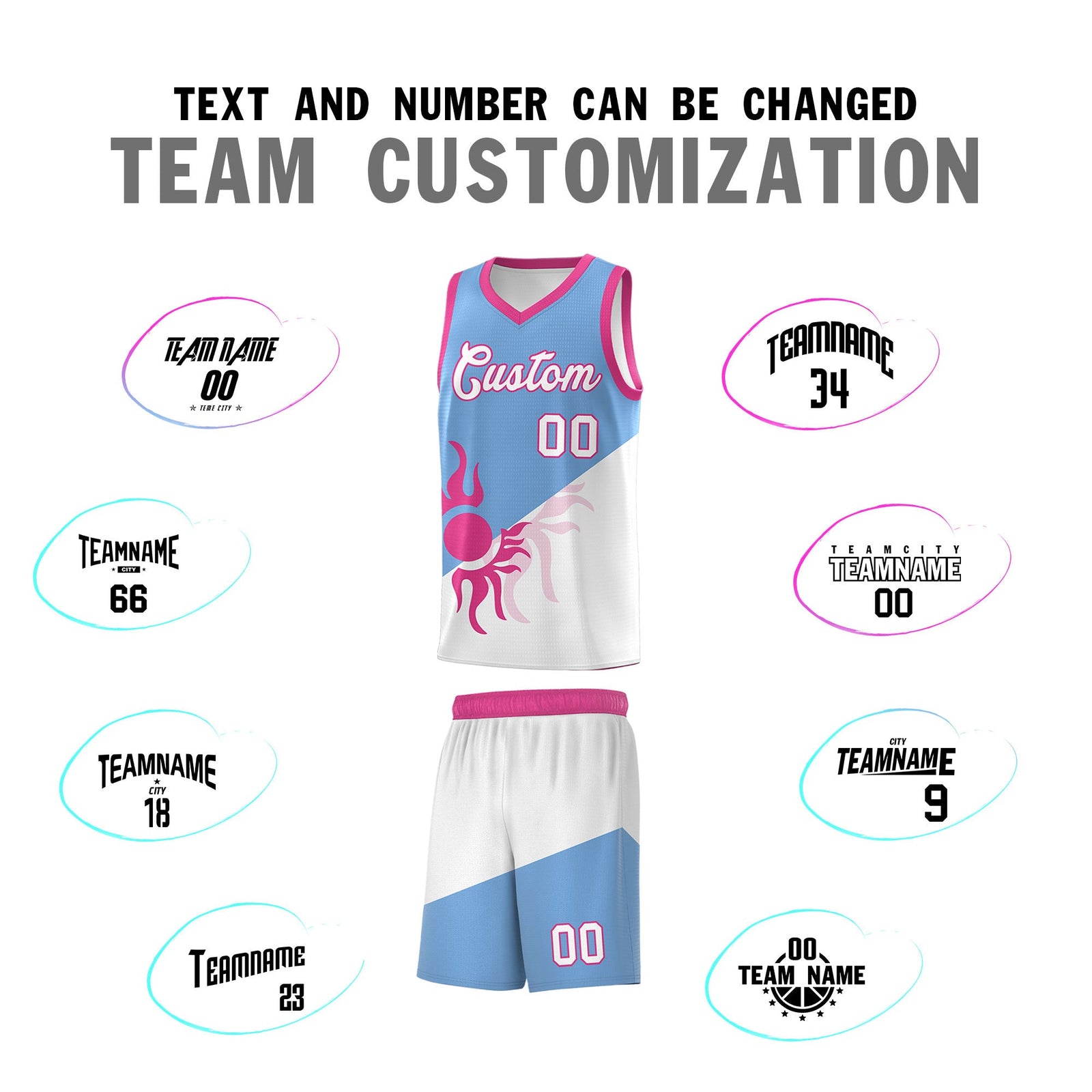 Custom Youth Basketball Jerseys - Powder Blue White Sunburst Design Two Tone Uniforms