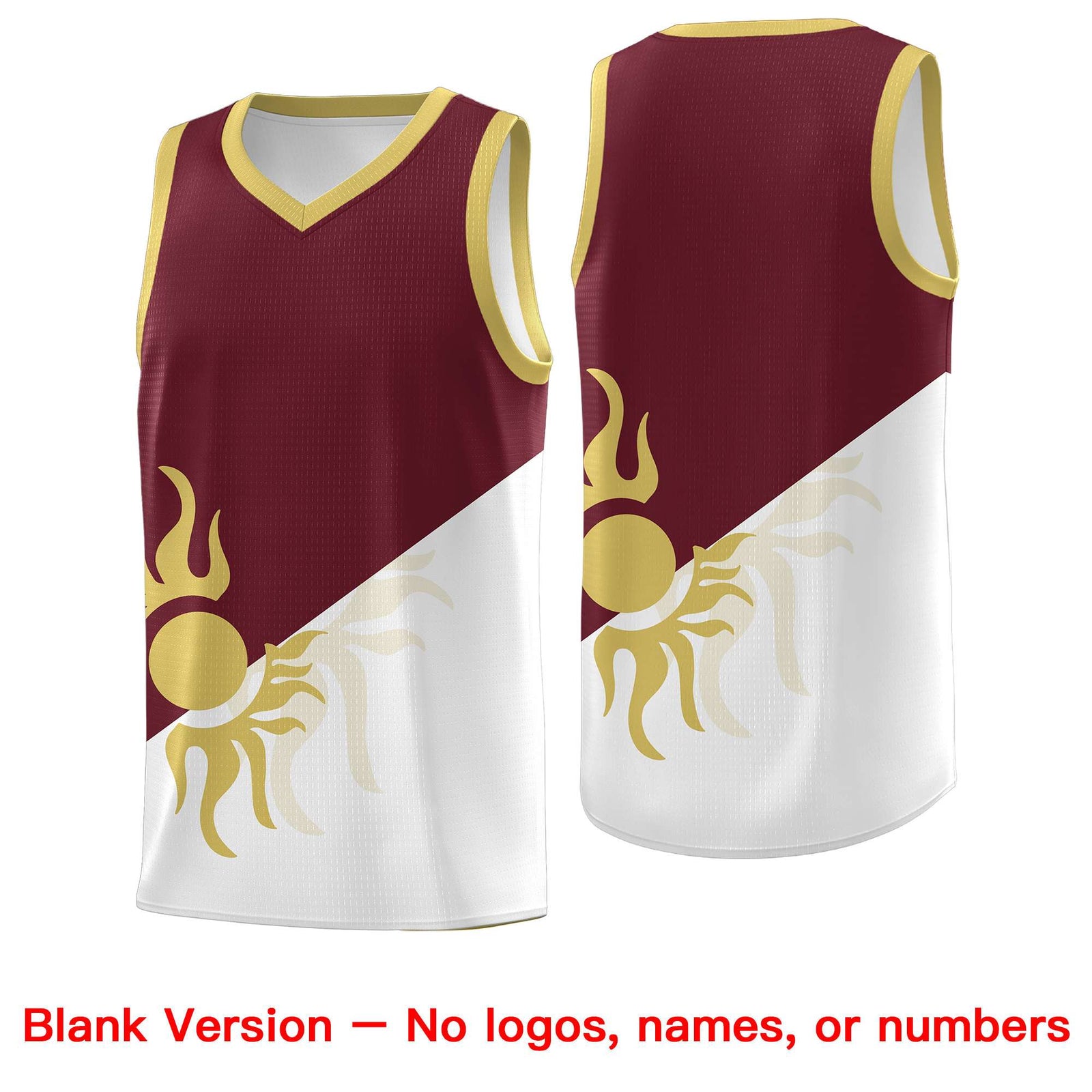 Custom Youth Basketball Jerseys - Burgundy White Sunburst Design Two Tone Uniforms