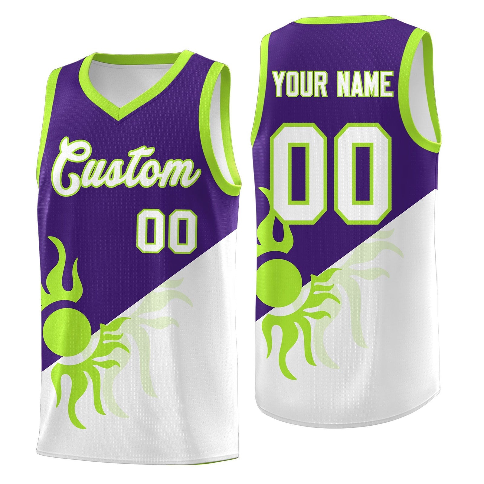 Custom Youth Basketball Jerseys - Purple White Radiant Sun Design Two Tone Uniforms