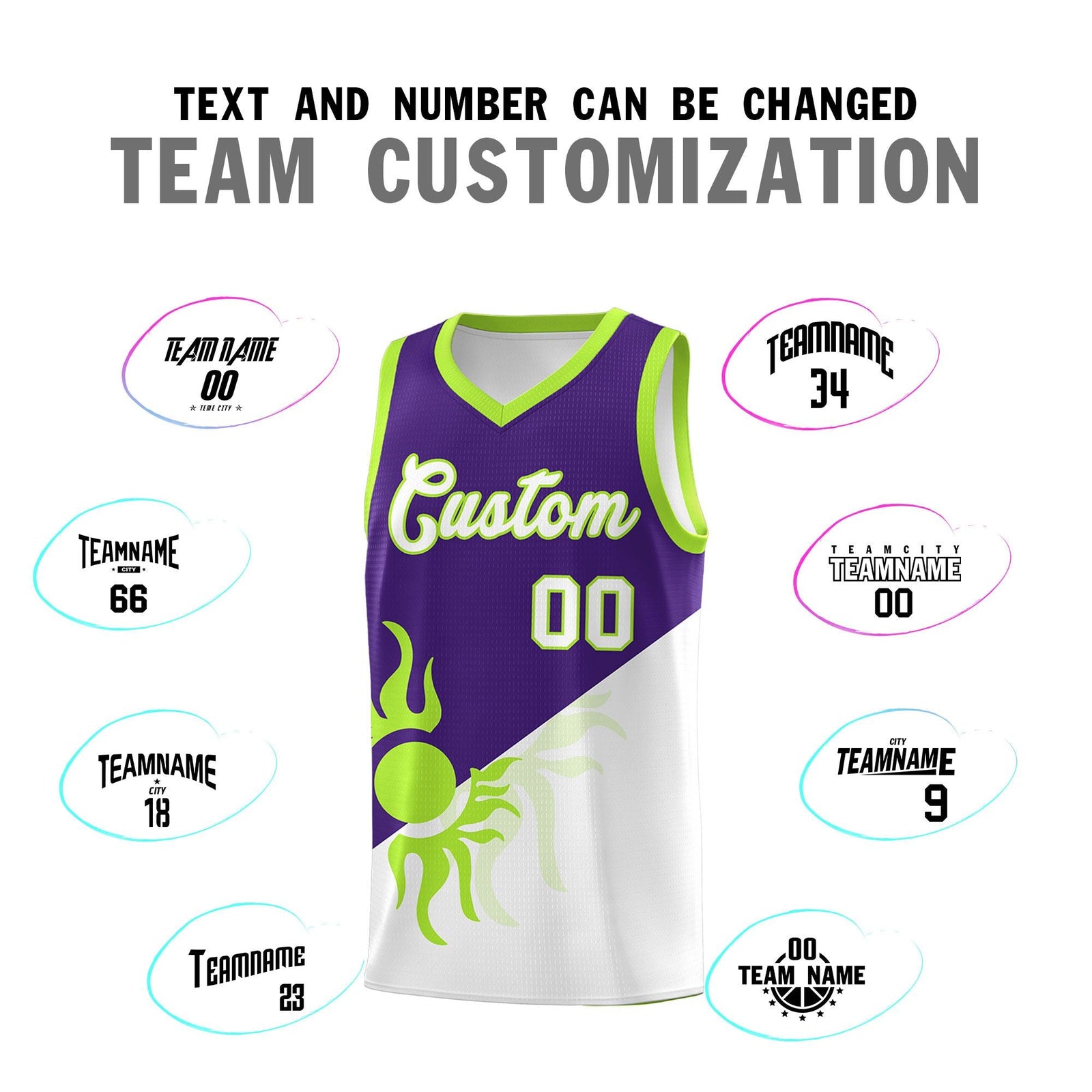 Custom Youth Basketball Jerseys - Purple White Radiant Sun Design Two Tone Uniforms