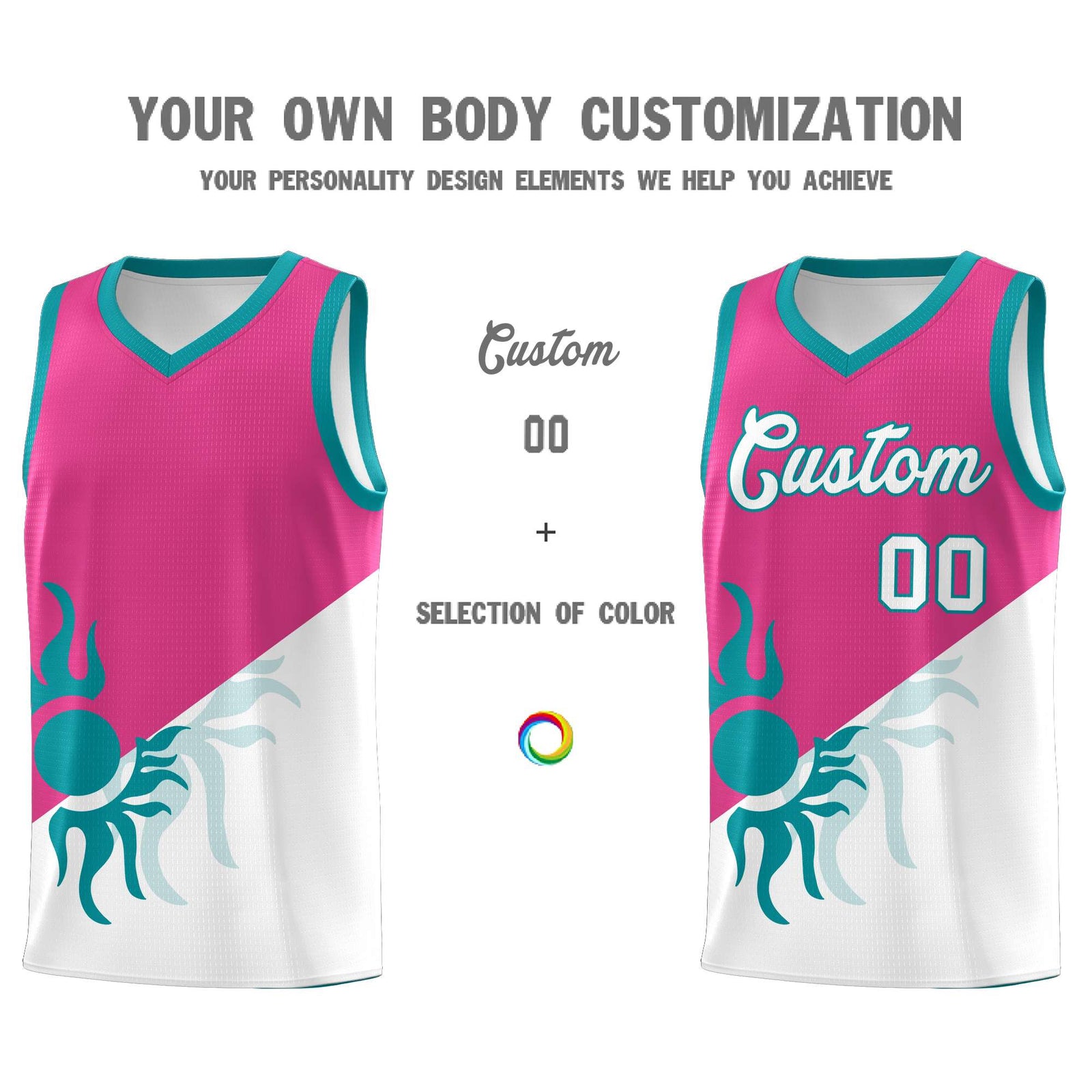 Custom Youth Basketball Jerseys - Rose Red White Radiant Sun Design Two Tone Uniforms