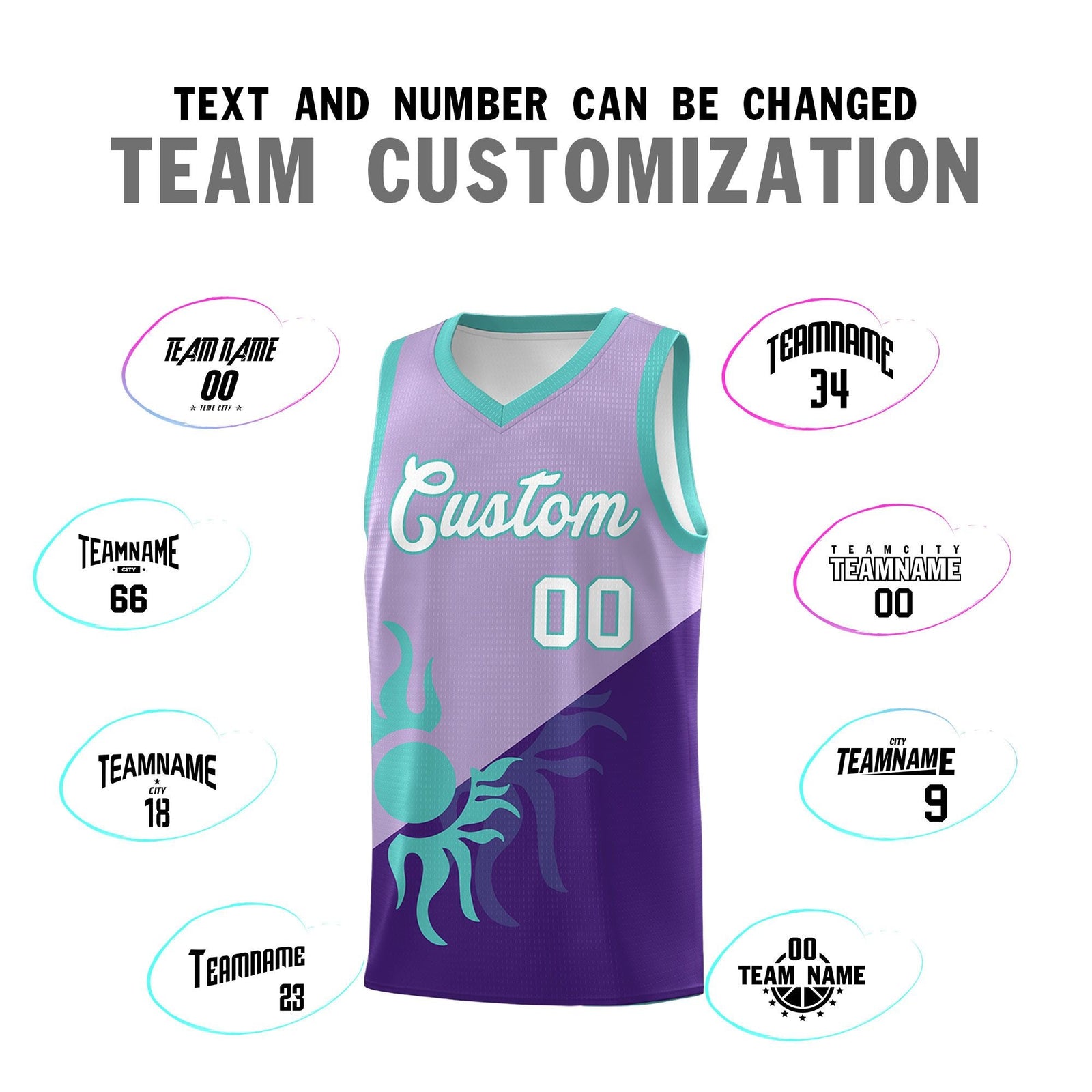 Custom Youth Basketball Jerseys - Light Purple Purple Sunburst Design Two Tone Uniforms