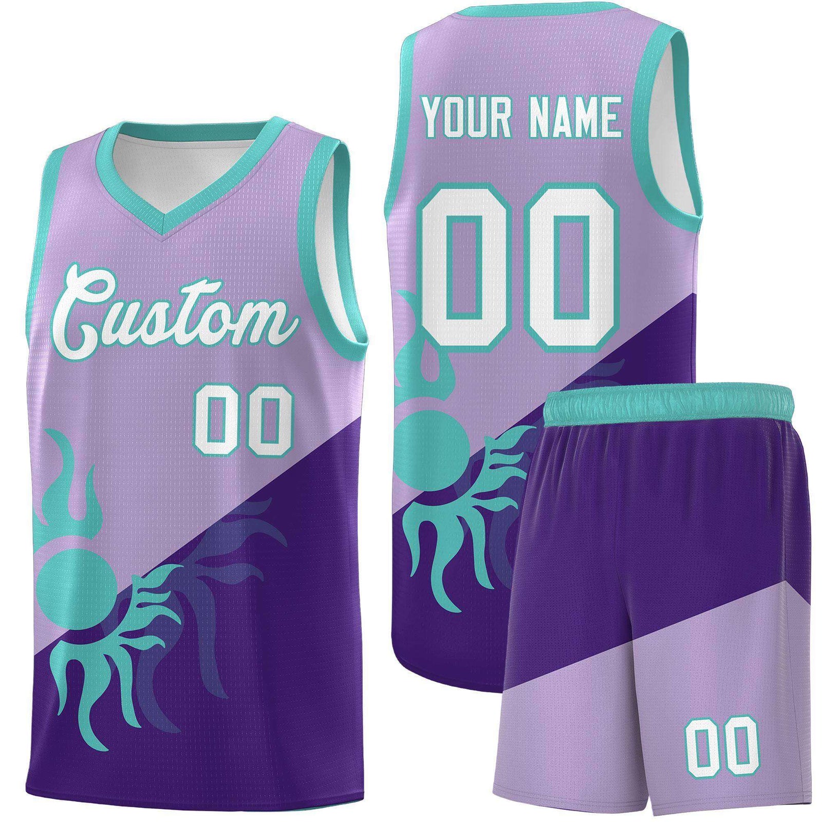 Custom Youth Basketball Jerseys - Light Purple Purple Sunburst Design Two Tone Uniforms
