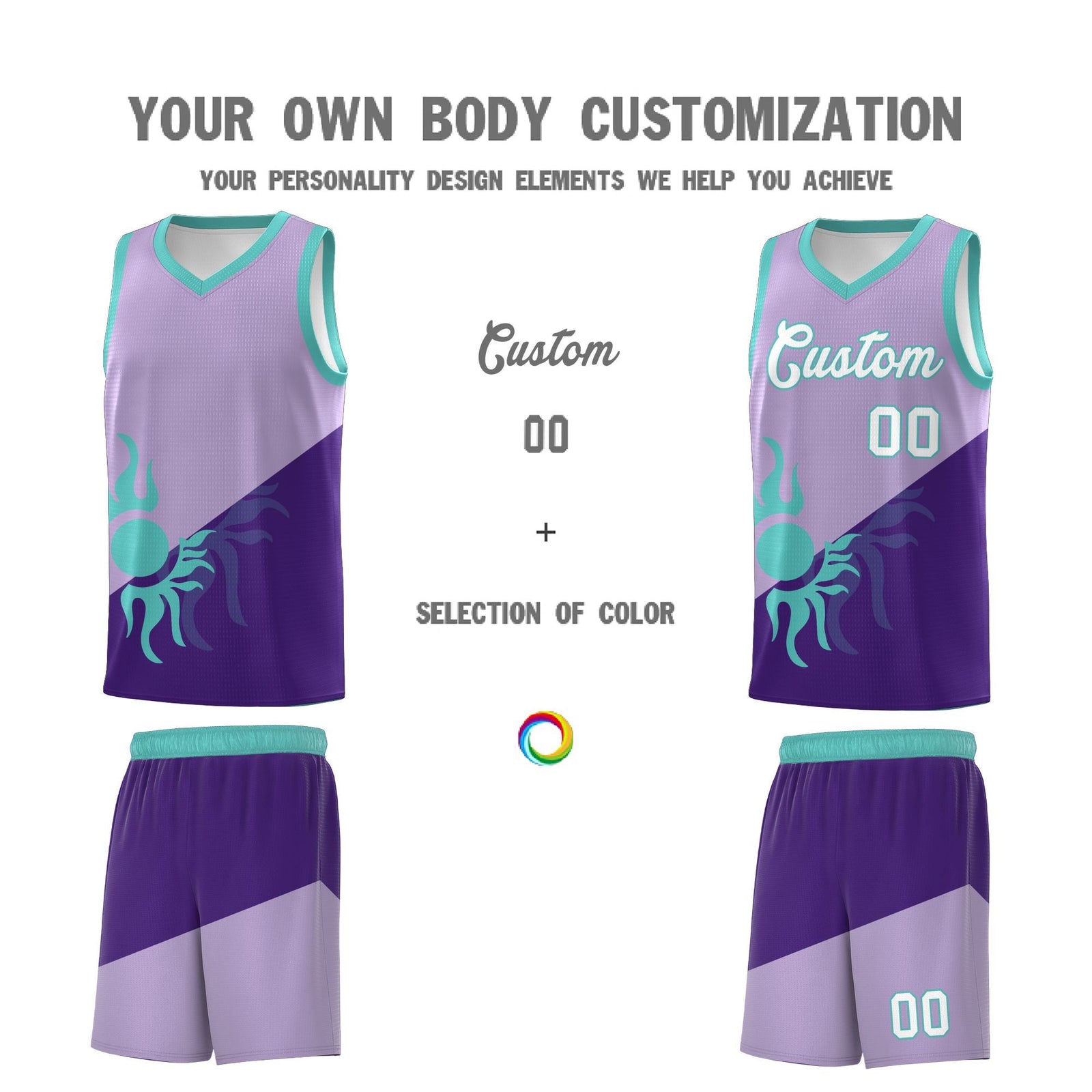 Custom Youth Basketball Jerseys - Light Purple Purple Sunburst Design Two Tone Uniforms