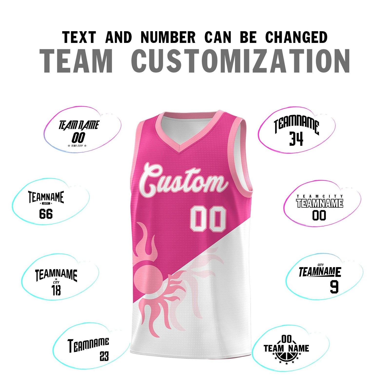 Custom Youth Basketball Jerseys - Rose Red White Radiant Sun Design Two Tone Uniforms