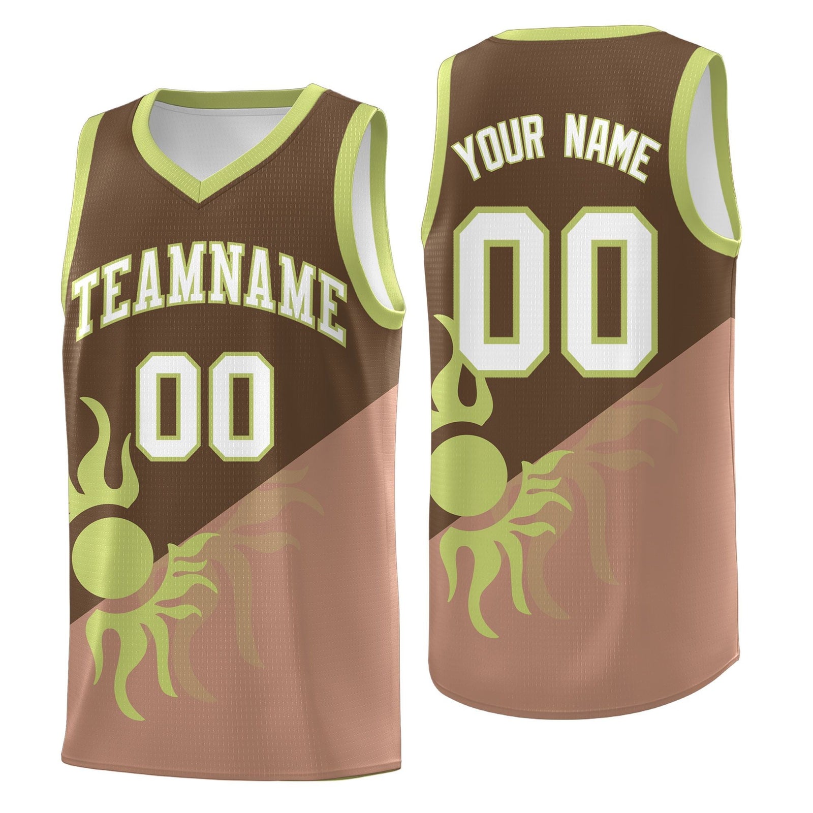 Custom Youth Basketball Jerseys - Coffee Light Brown Radiant Sun Design Two Tone Uniforms
