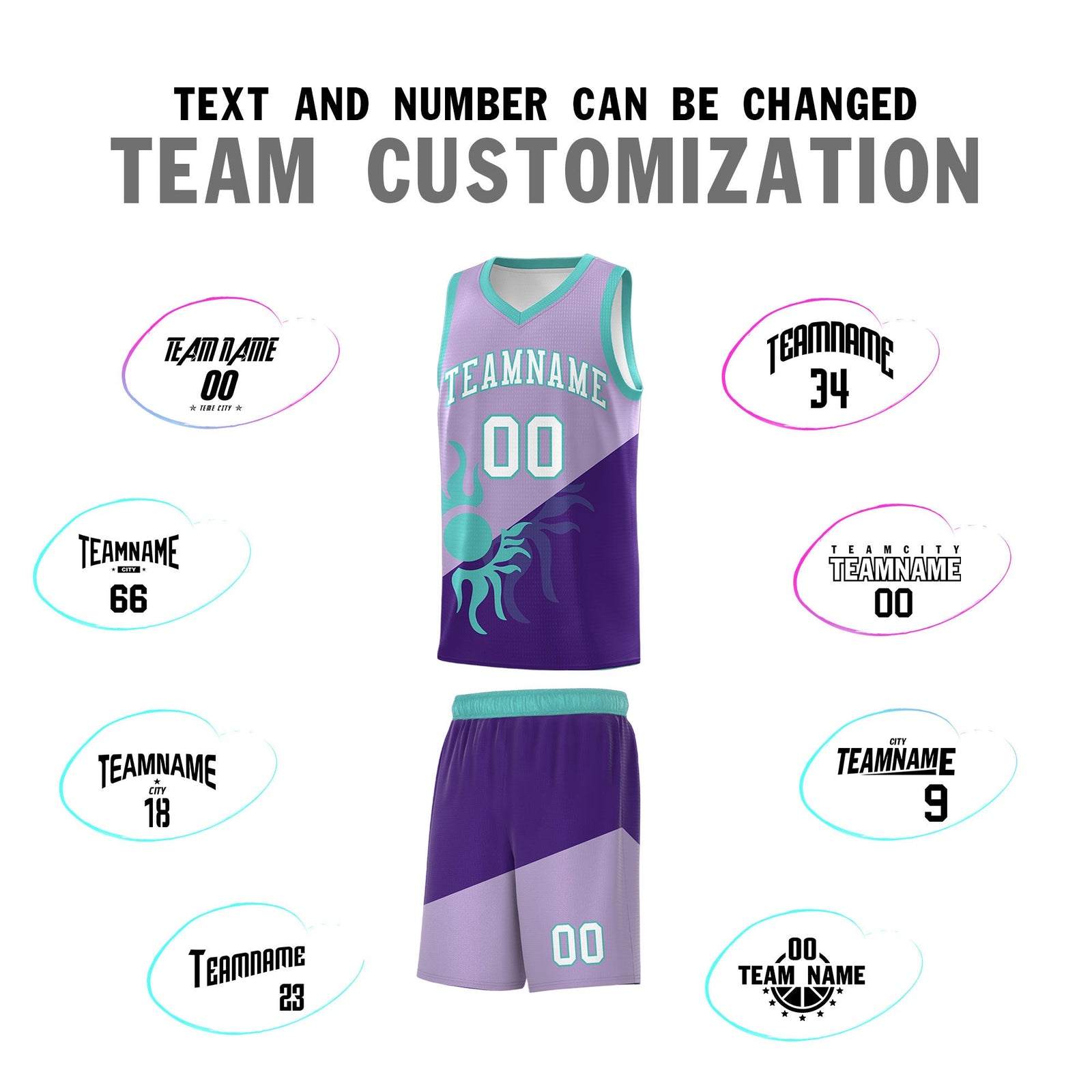 Custom Youth Basketball Jerseys - Light Purple Purple Sunburst Design Two Tone Uniforms