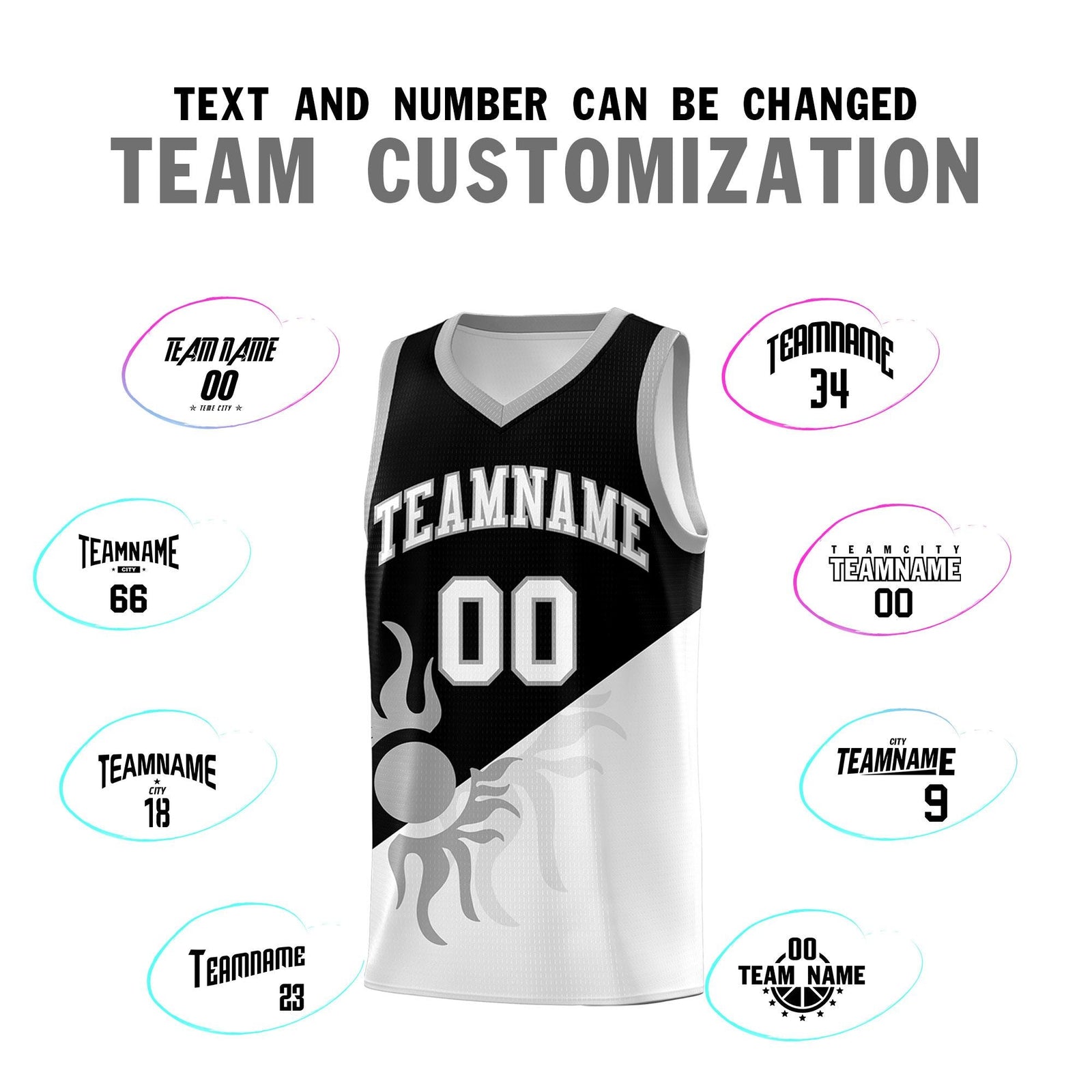 Custom Youth Basketball Jerseys - Black White Radiant Sun Design Two Tone Uniforms