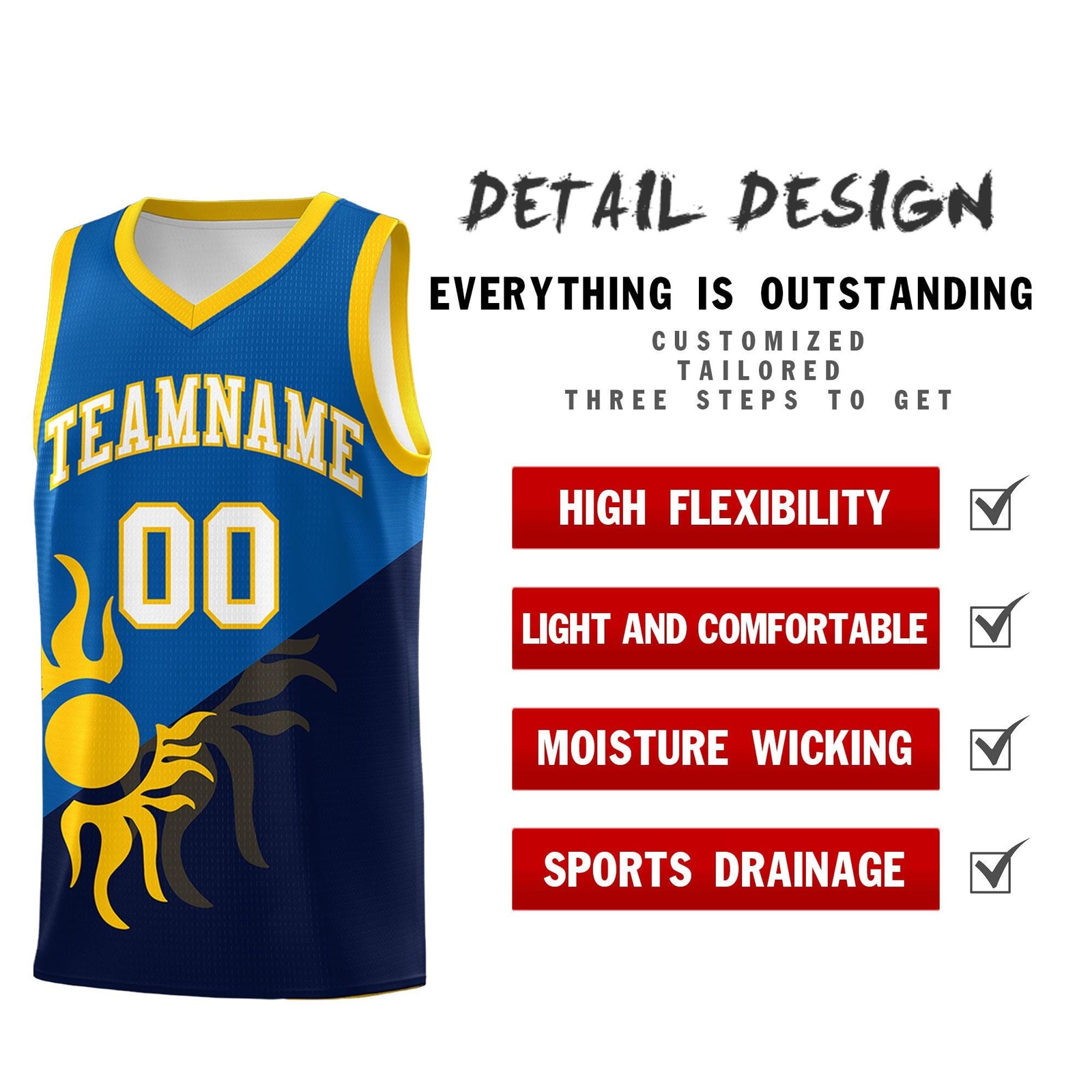 Custom Youth Basketball Jerseys - Royal Navy Sunburst Design Two Tone Uniforms