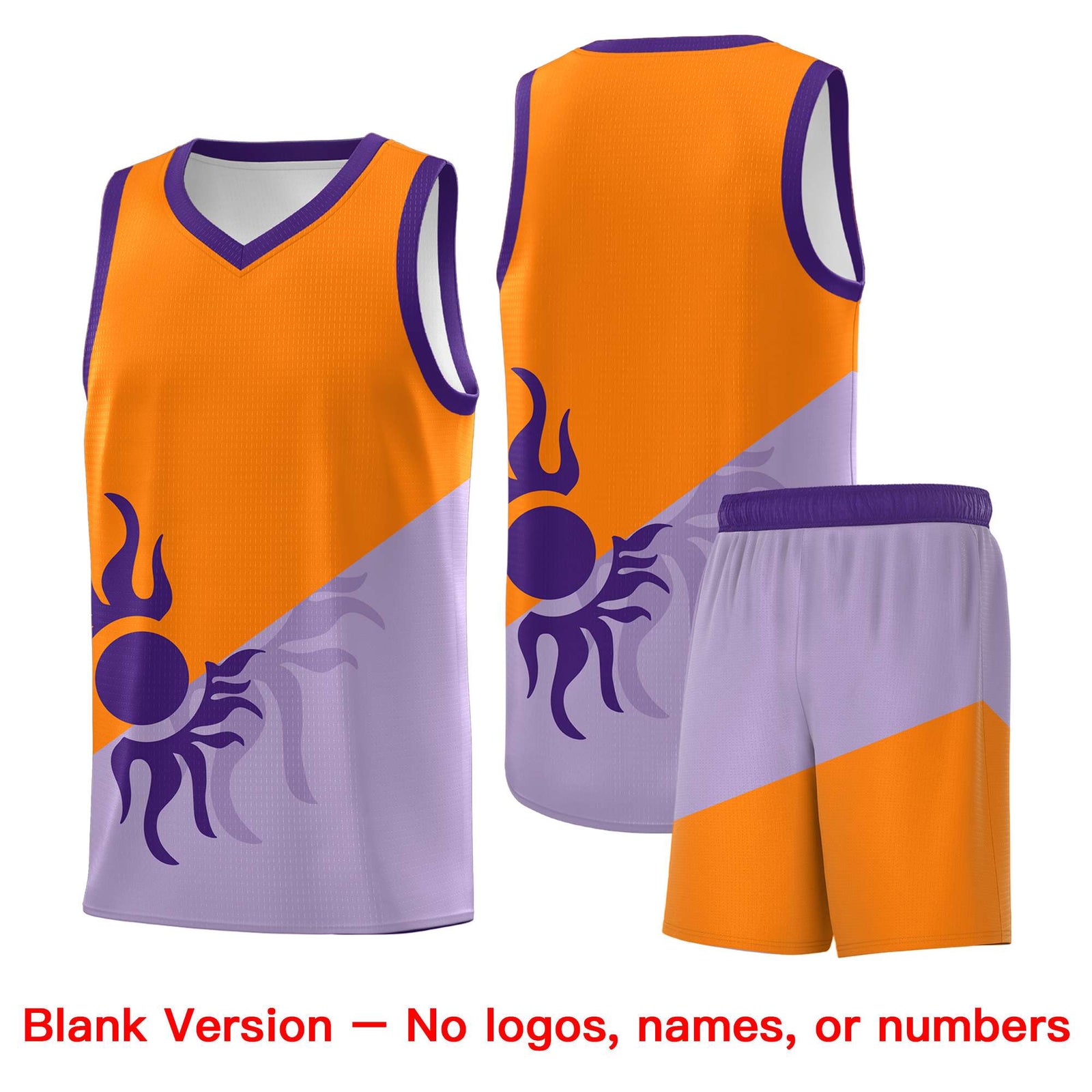 Custom Youth Basketball Jerseys - Light Purple Orange Radiant Sun Design Two Tone Uniforms