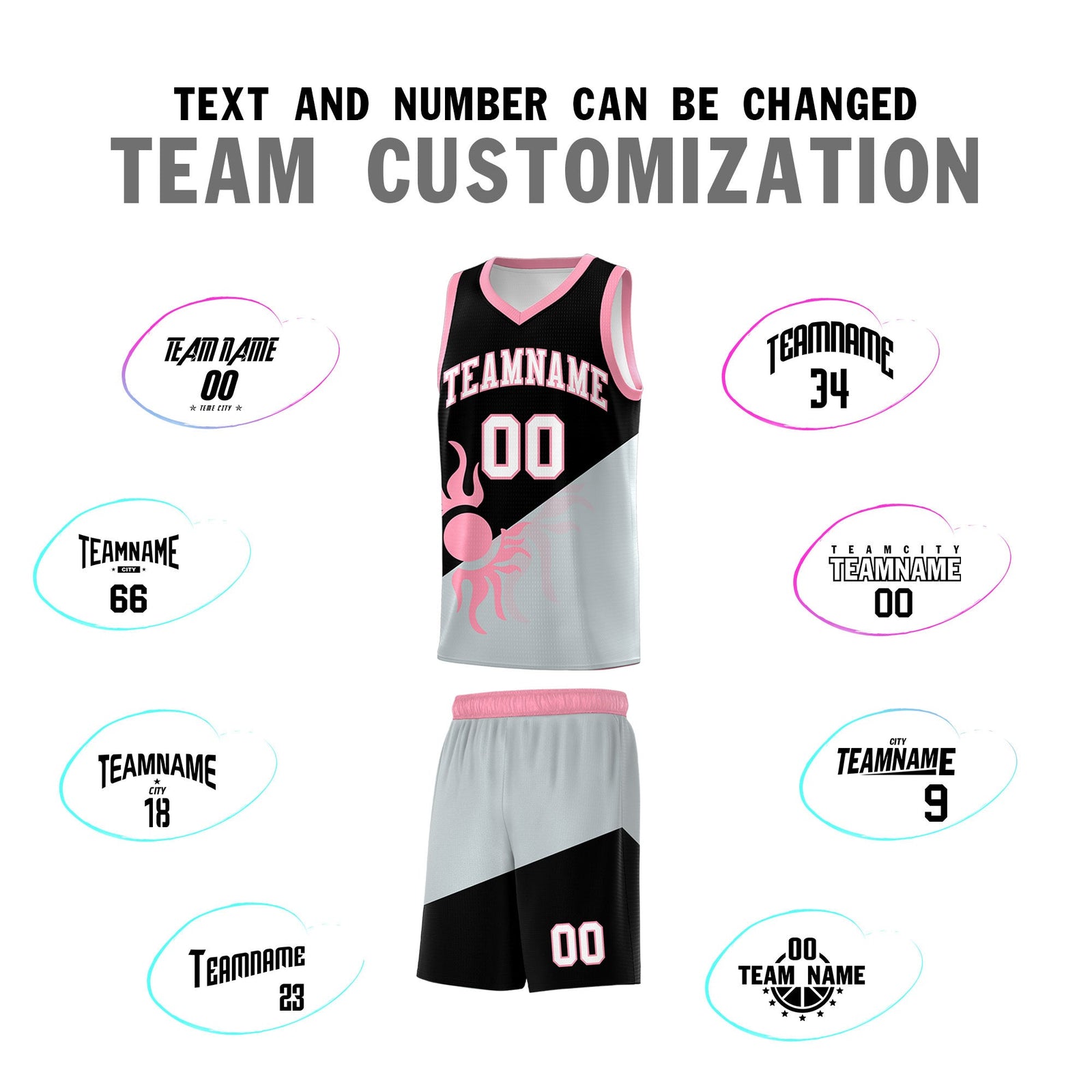 Custom Youth Basketball Jerseys - Black Silver Radiant Sun Design Two Tone Uniforms