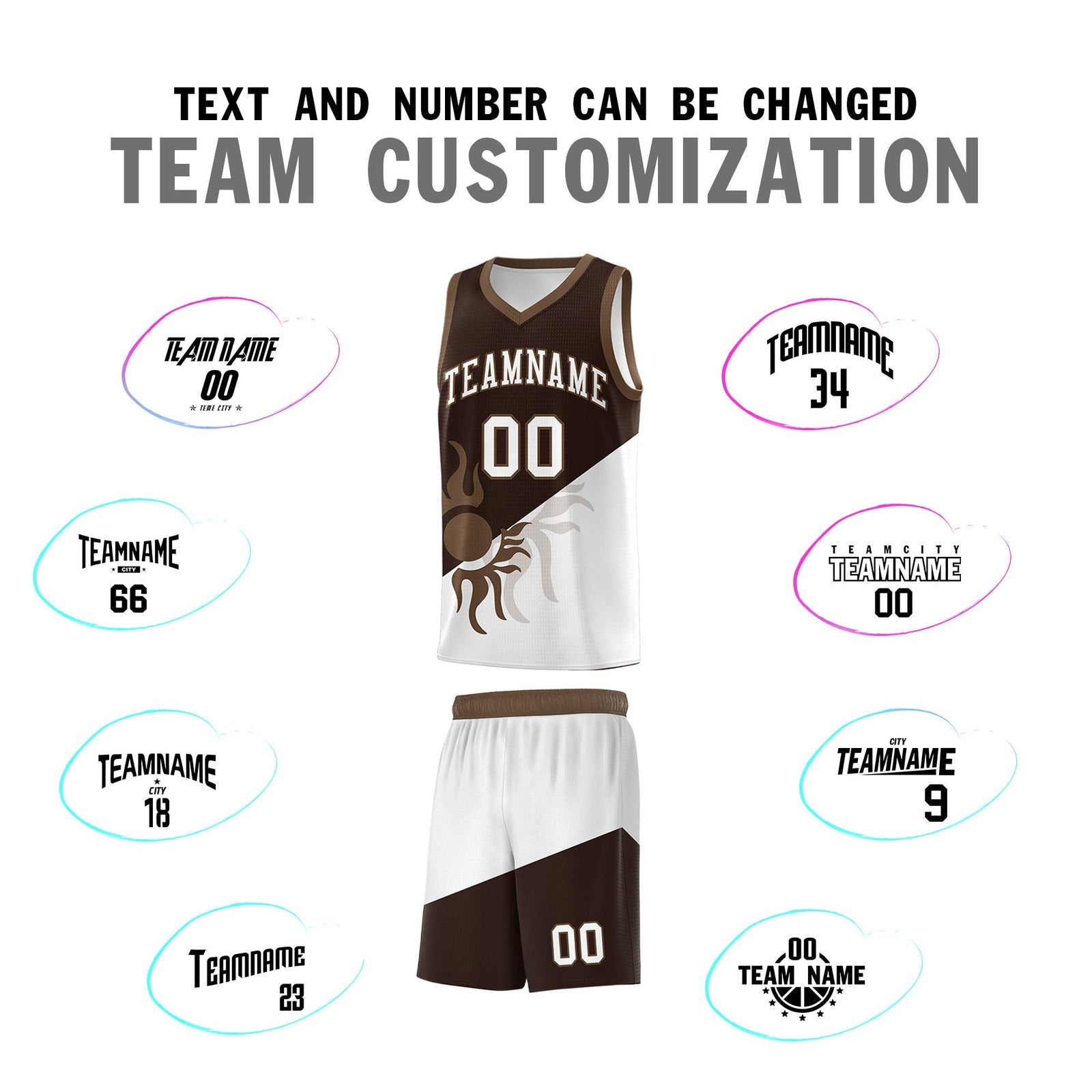 Custom Youth Basketball Jerseys - Brown White Sunburst Design Two Tone Uniforms