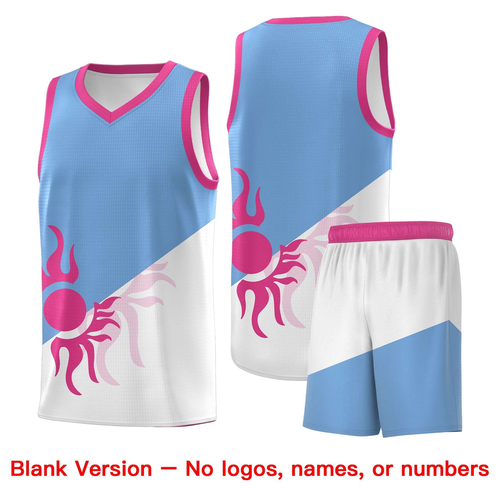 Custom Youth Basketball Jerseys - Powder Blue White Sunburst Design Two Tone Uniforms