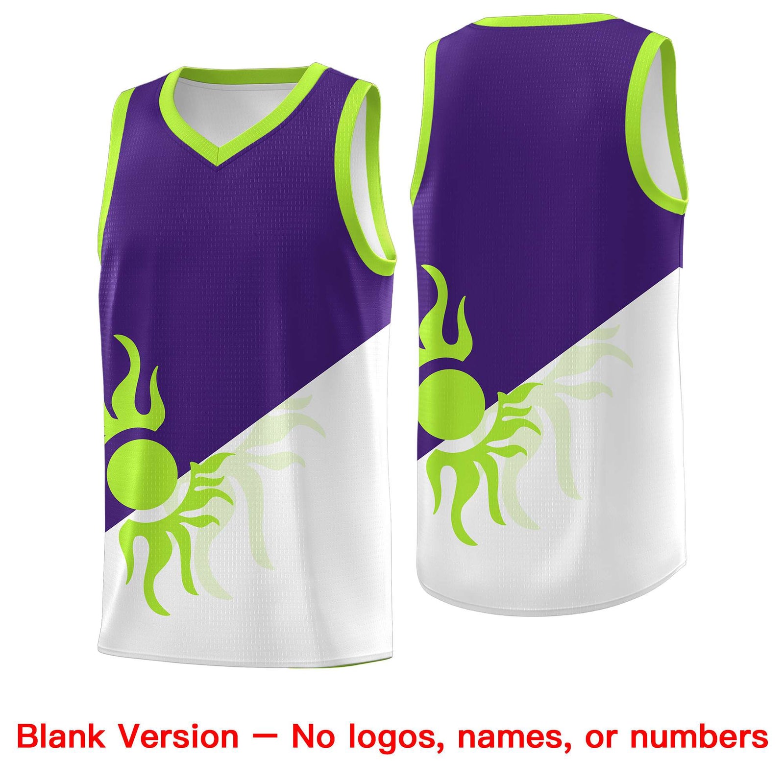 Custom Youth Basketball Jerseys - Purple White Radiant Sun Design Two Tone Uniforms