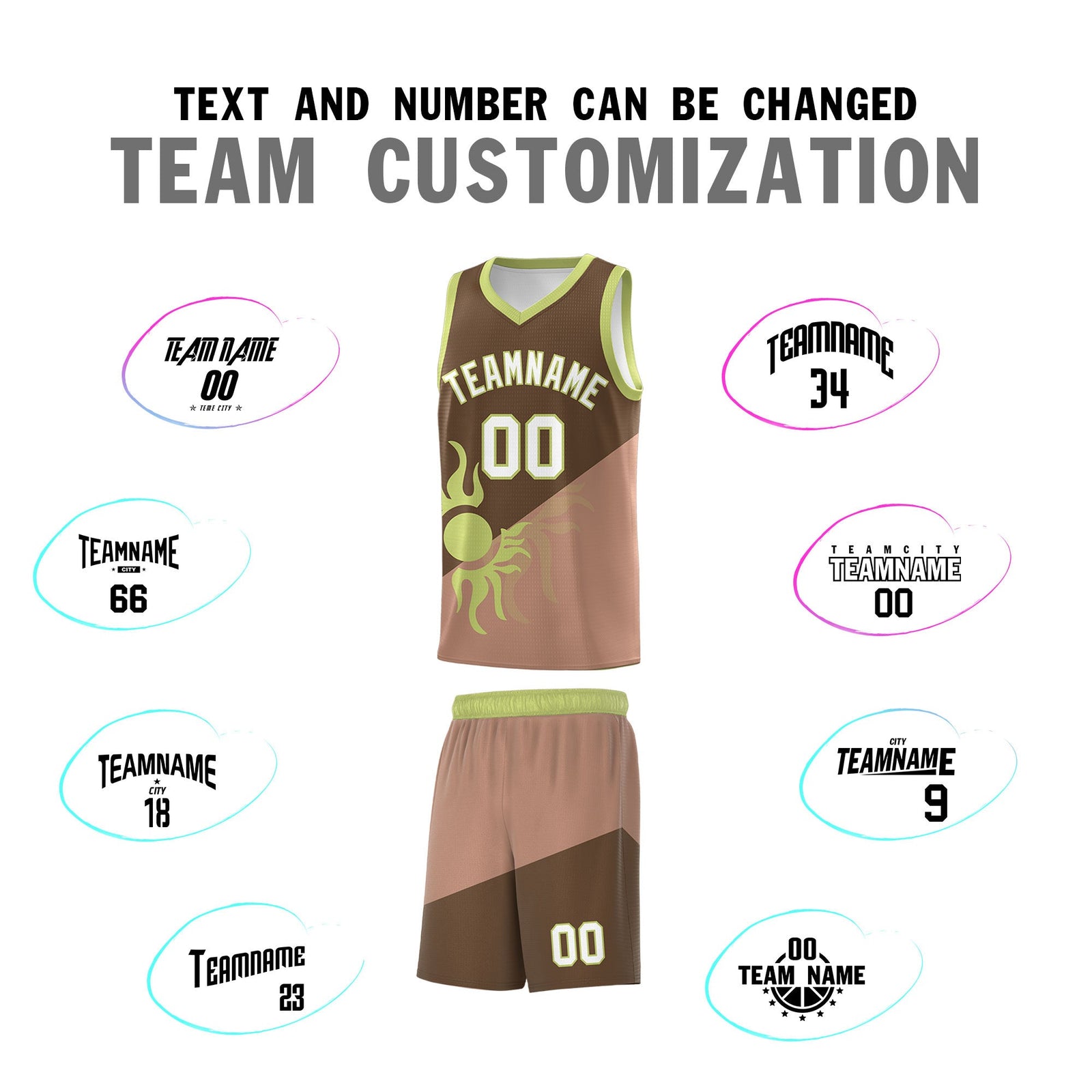 Custom Youth Basketball Jerseys - Coffee Light Brown Radiant Sun Design Two Tone Uniforms