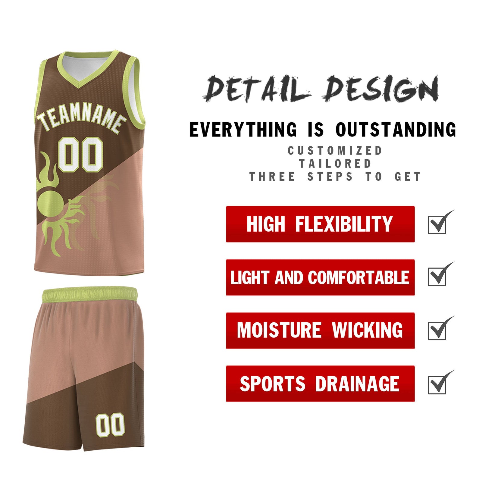 Custom Youth Basketball Jerseys - Coffee Light Brown Radiant Sun Design Two Tone Uniforms