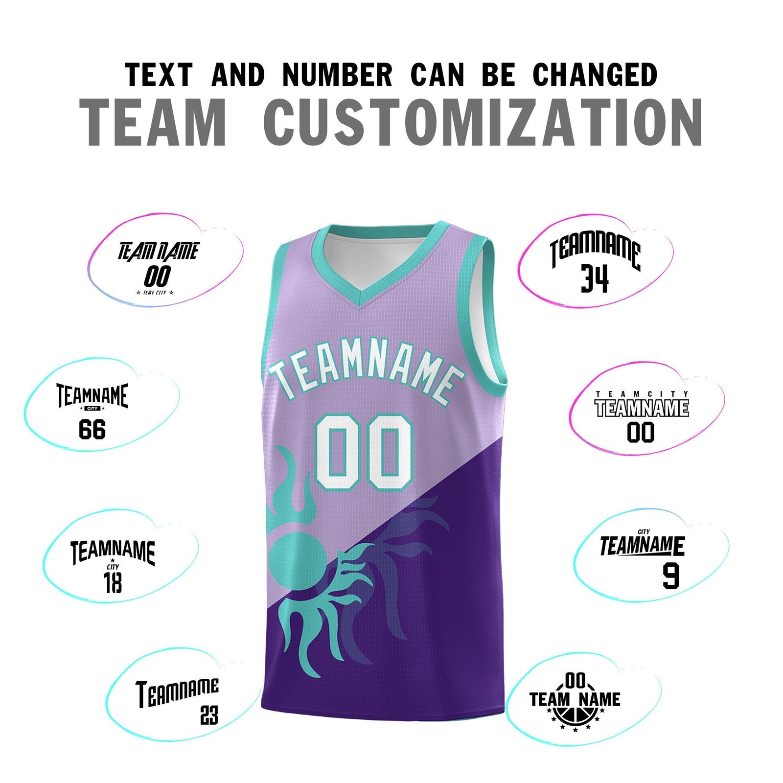 Custom Youth Basketball Jerseys - Light Purple Purple Sunburst Design Two Tone Uniforms