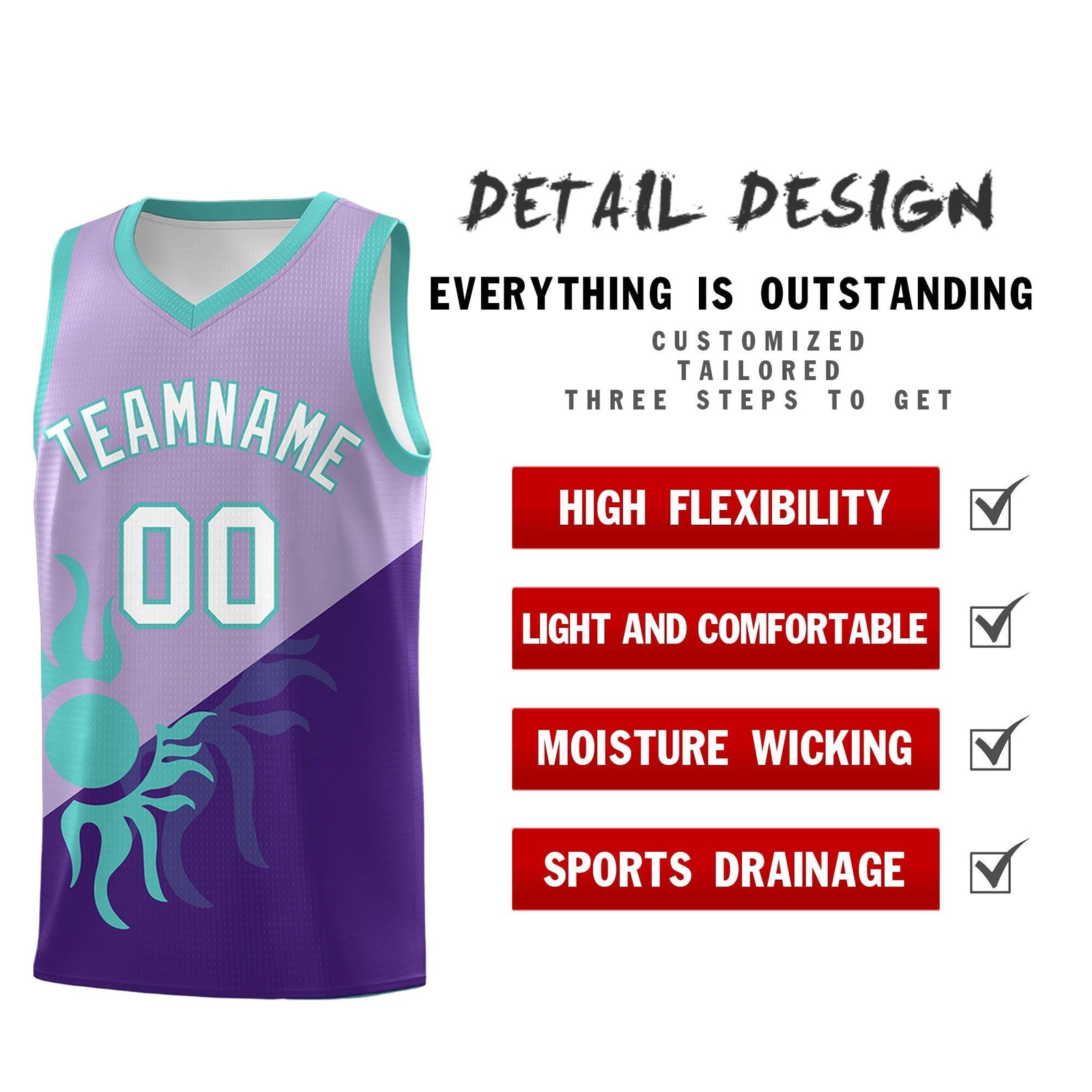 Custom Youth Basketball Jerseys - Light Purple Purple Sunburst Design Two Tone Uniforms