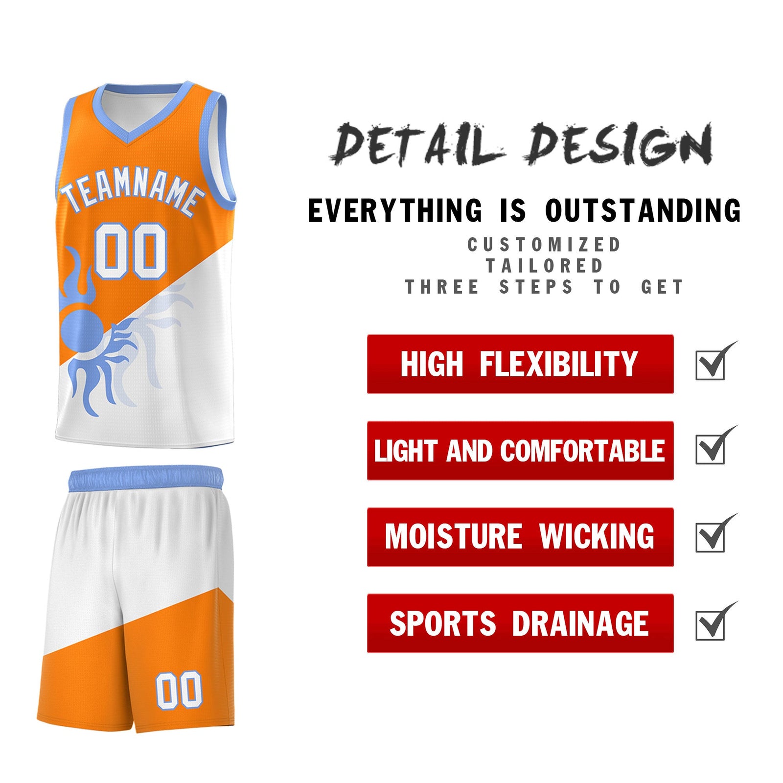 Custom Youth Basketball Jerseys - Orange White Radiant Sun Design Two Tone Uniforms