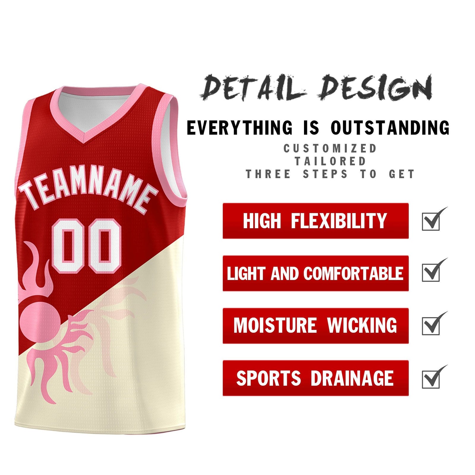 Custom Youth Basketball Jerseys - Red Light Khaki Radiant Sun Design Two Tone Uniforms