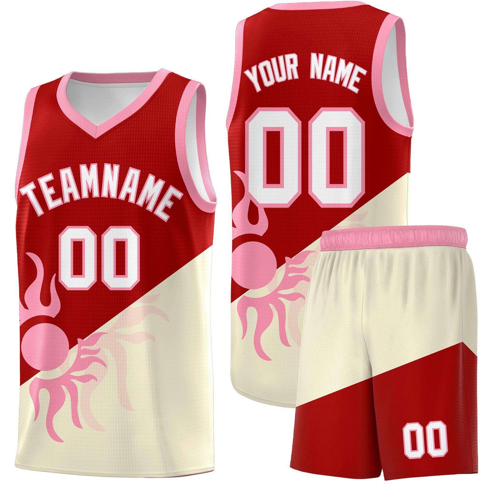 Custom Youth Basketball Jerseys - Red Light Khaki Radiant Sun Design Two Tone Uniforms