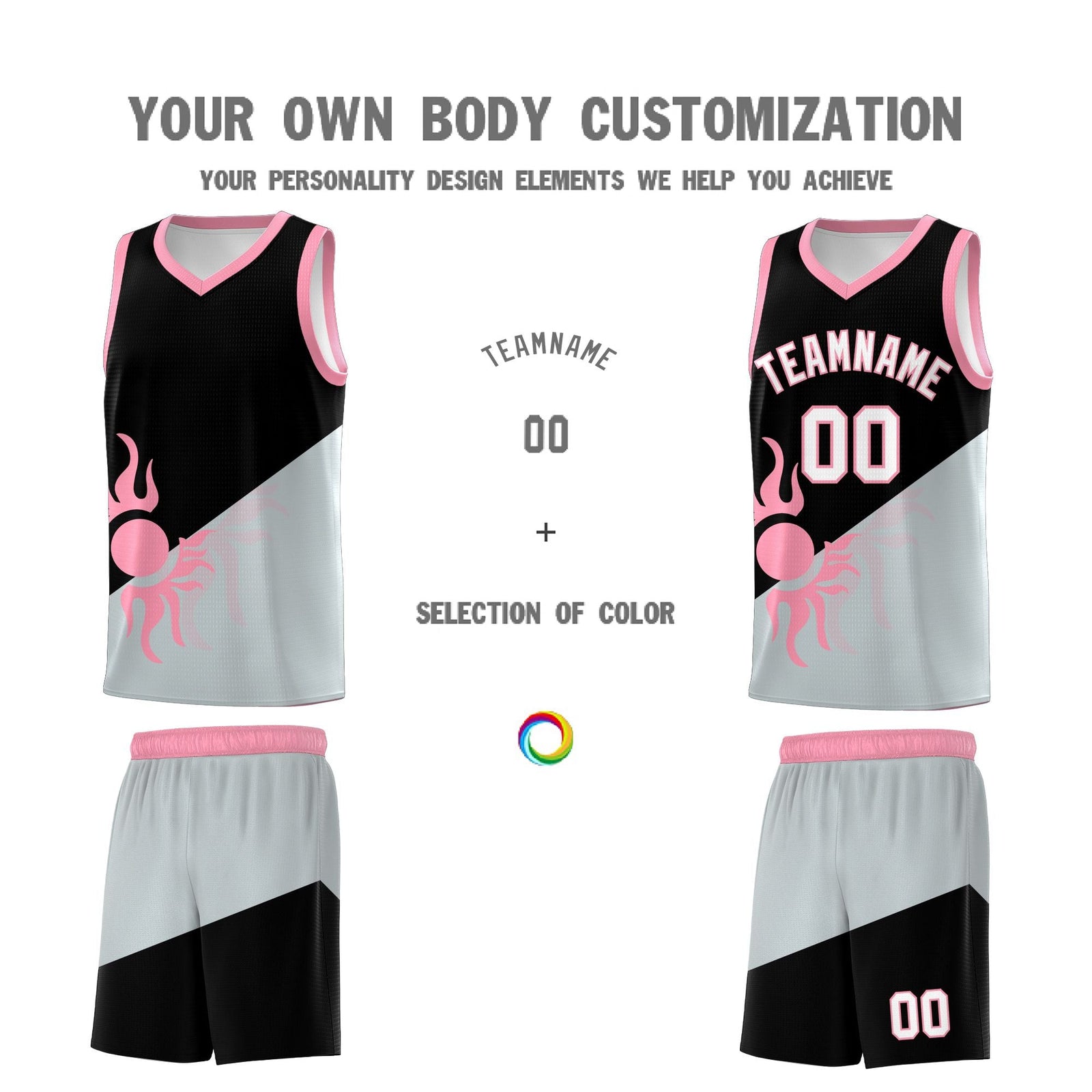 Custom Youth Basketball Jerseys - Black Silver Radiant Sun Design Two Tone Uniforms