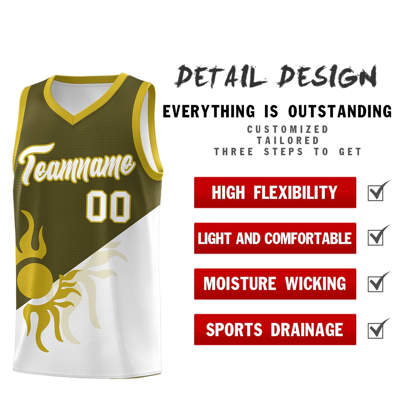 Custom Youth Basketball Jerseys - Olive White Sunburst Design Two Tone Uniforms