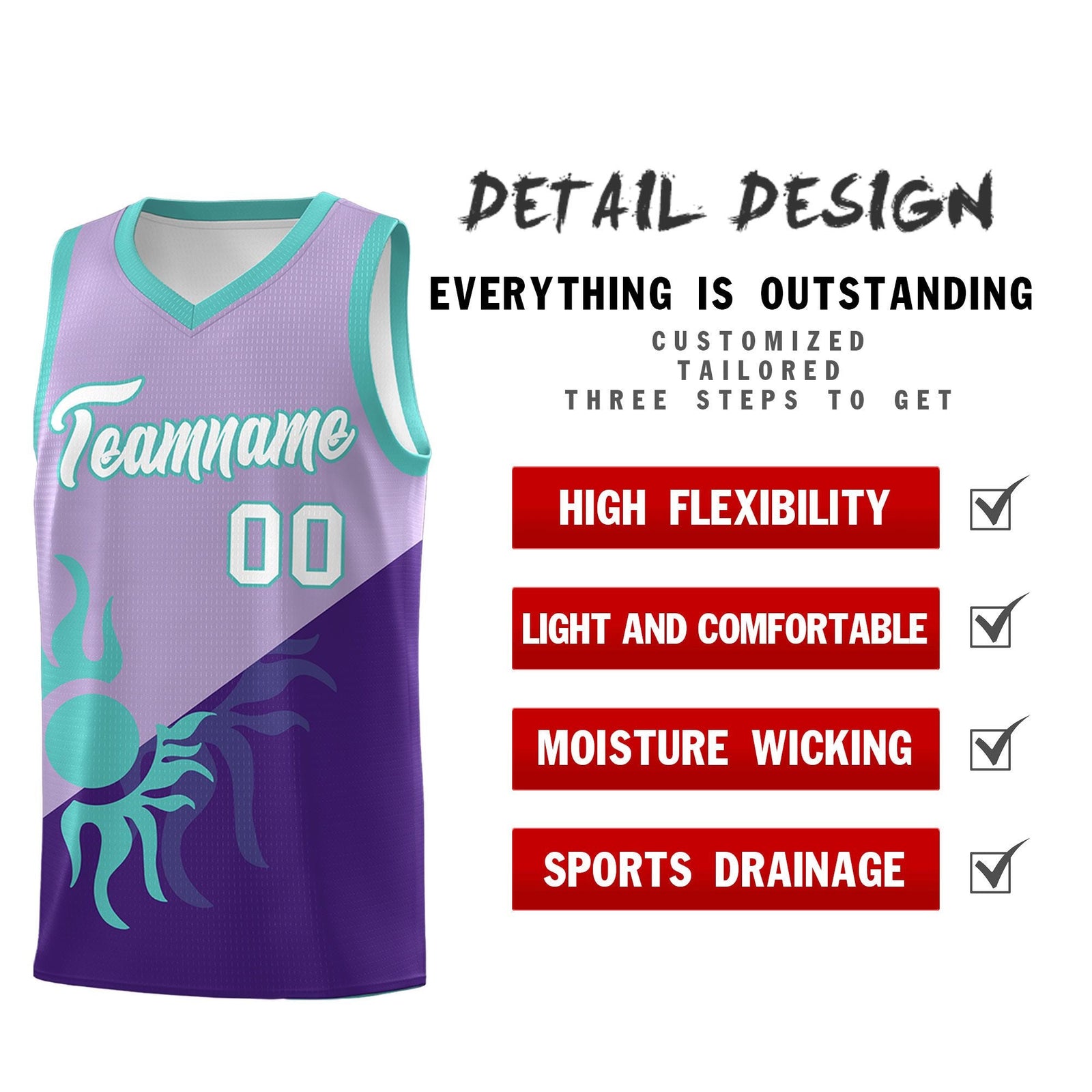 Custom Youth Basketball Jerseys - Light Purple Purple Sunburst Design Two Tone Uniforms