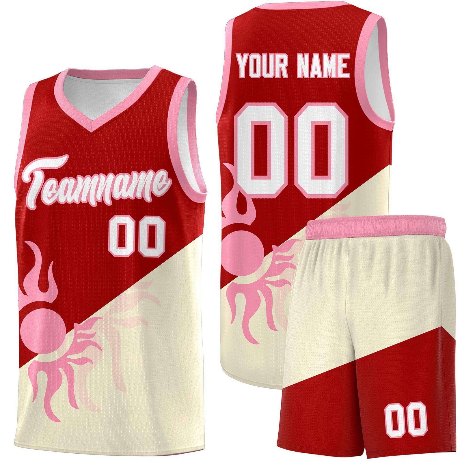 Custom Youth Basketball Jerseys - Red Light Khaki Radiant Sun Design Two Tone Uniforms