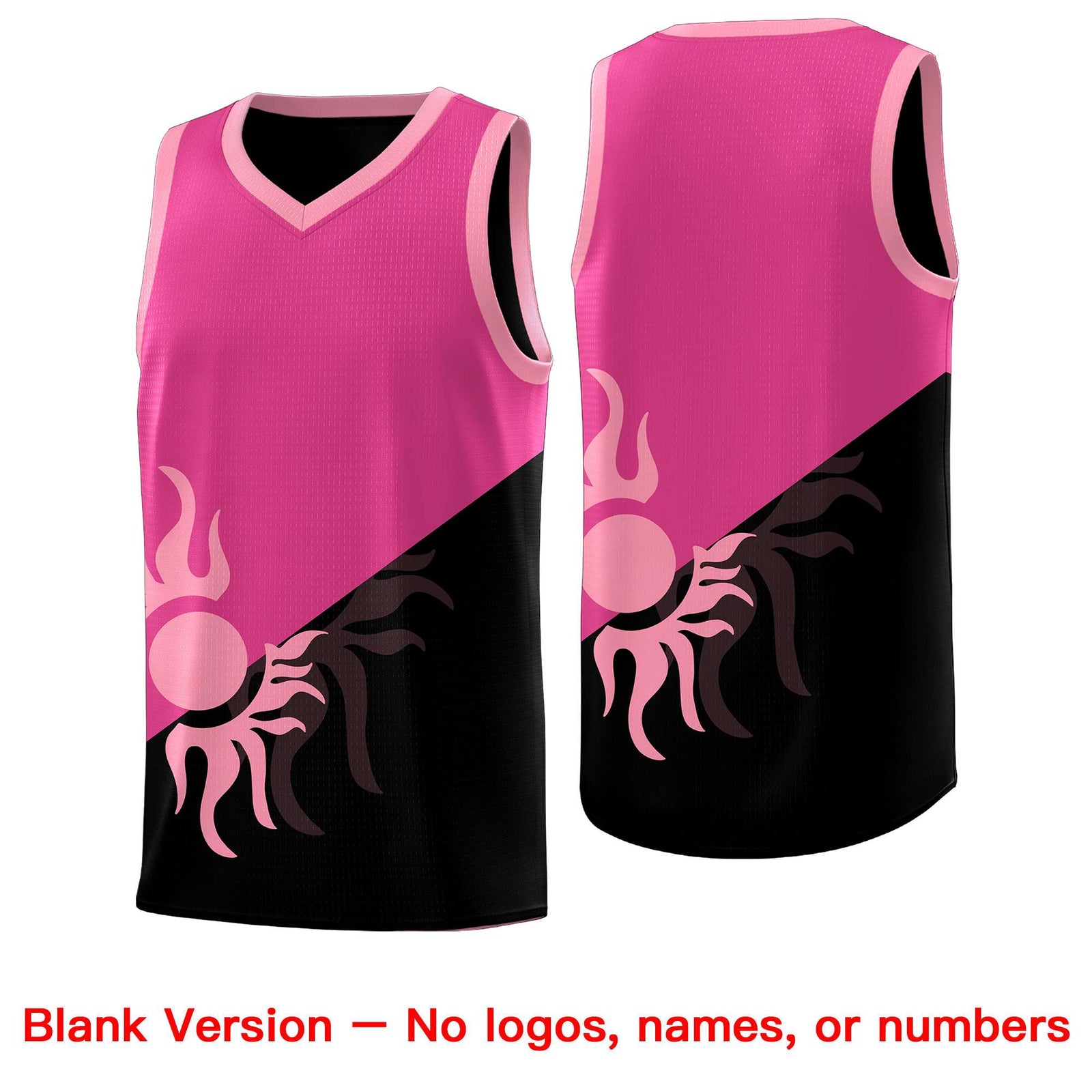 Custom Youth Basketball Jerseys - Rose Red Black Radiant Sun Design Two Tone Uniforms